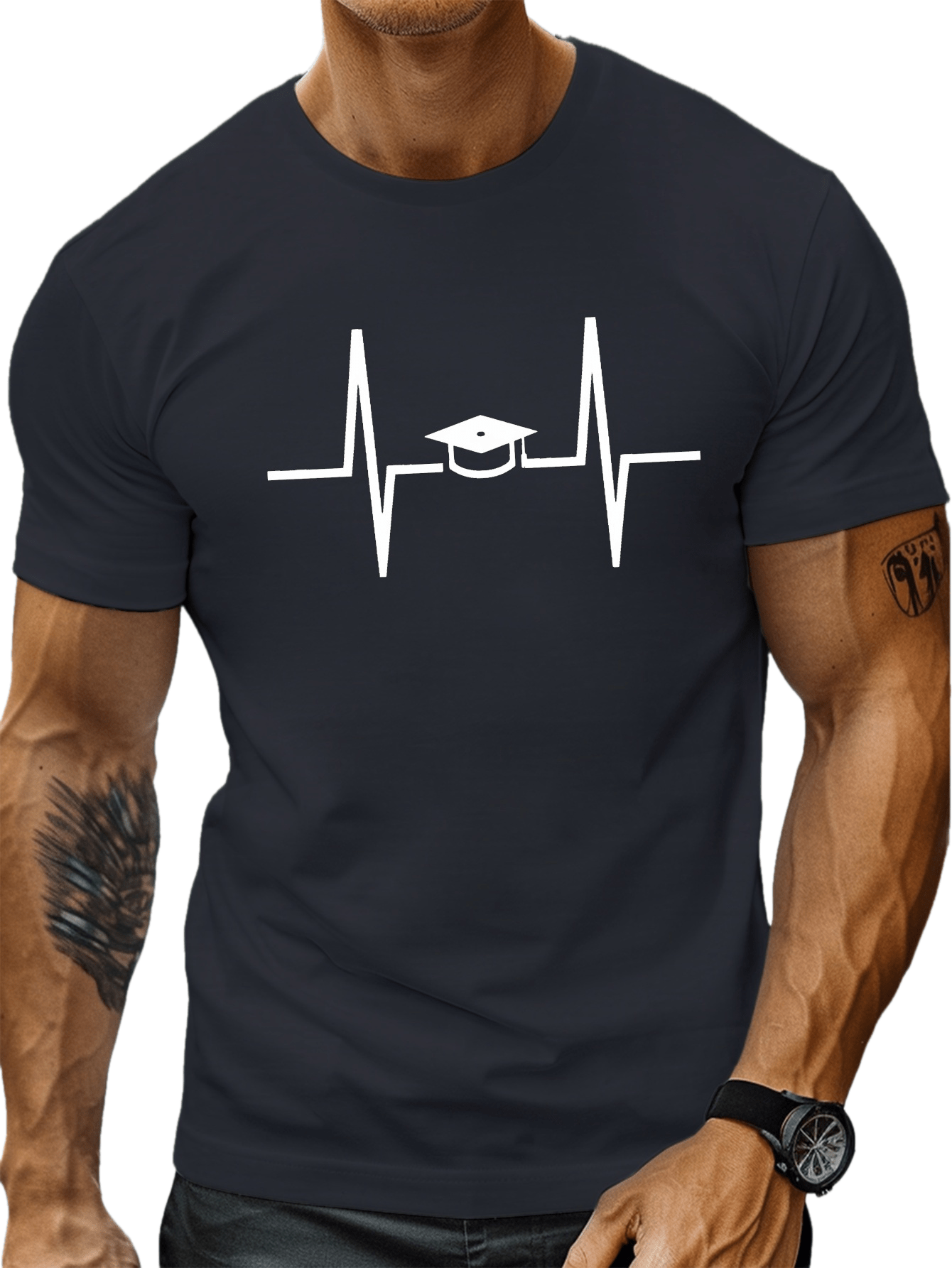 plus size mens summer t shirt heartbeat graduation cap graphic print short sleeve tees trend casual tops for daily life big tall guys details 13