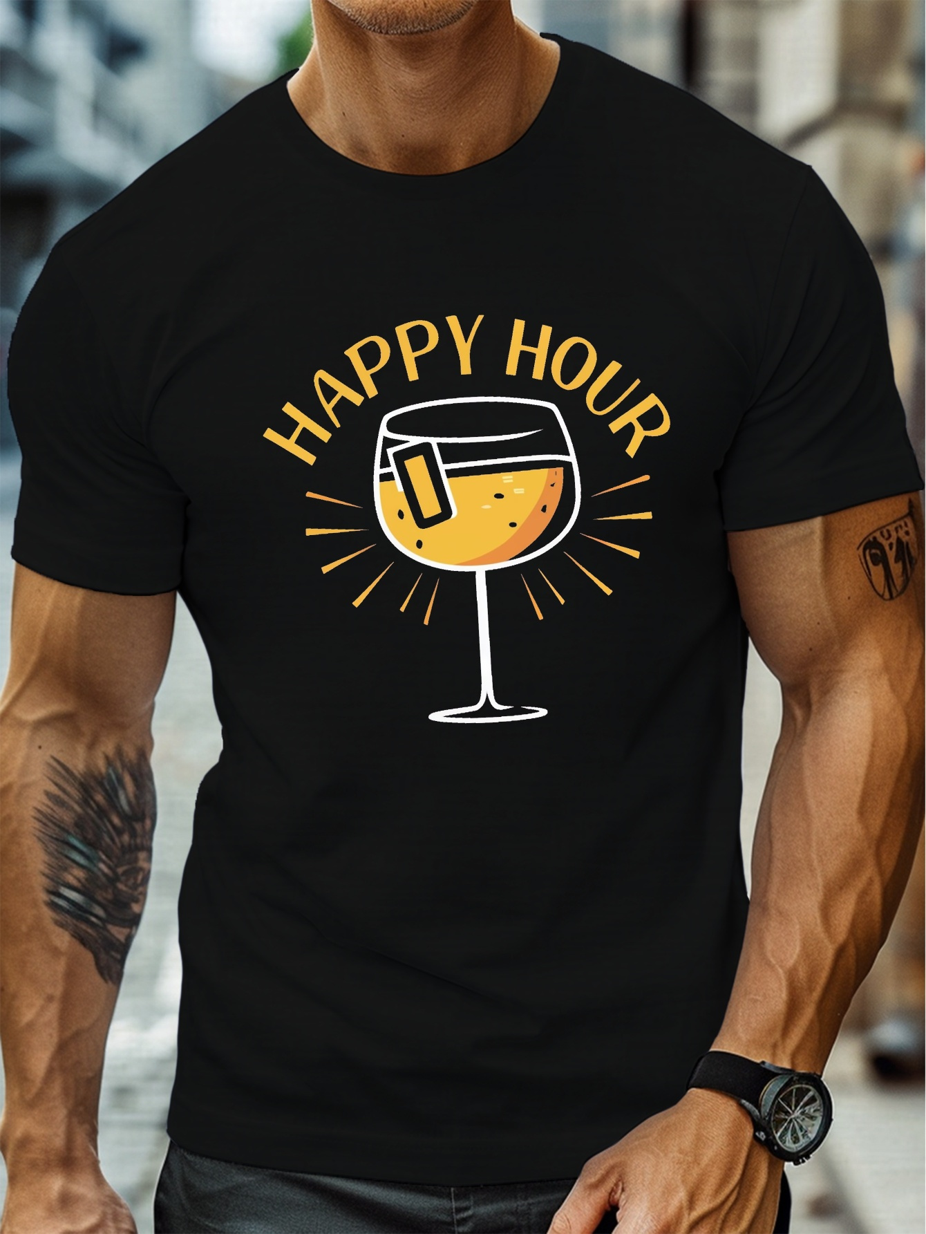 plus size mens summer t shirt happy hour graphic print short sleeve tees trend casual tops for daily life big tall guys details 0