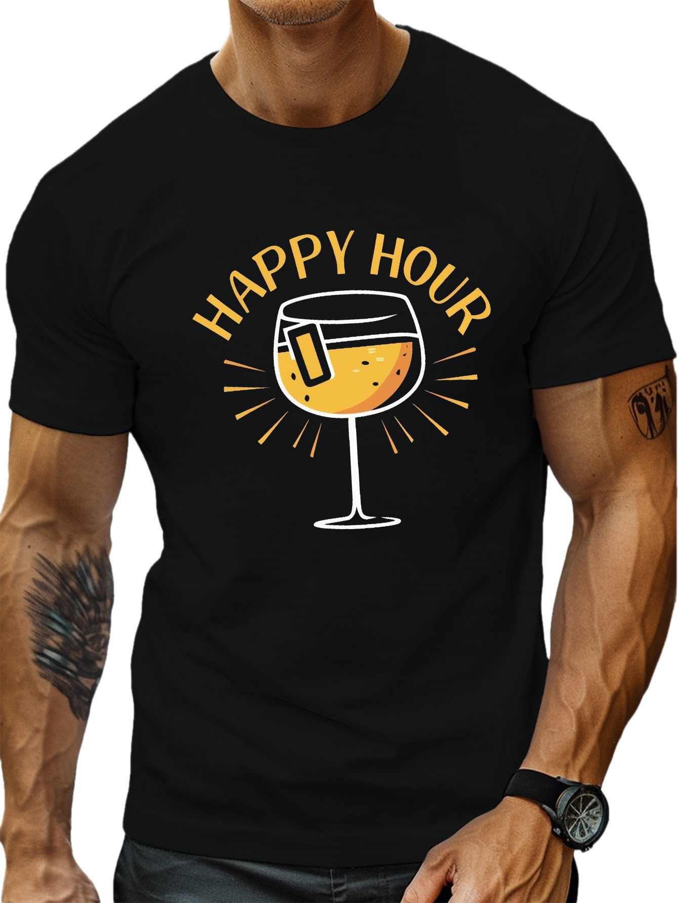 plus size mens summer t shirt happy hour graphic print short sleeve tees trend casual tops for daily life big tall guys details 2