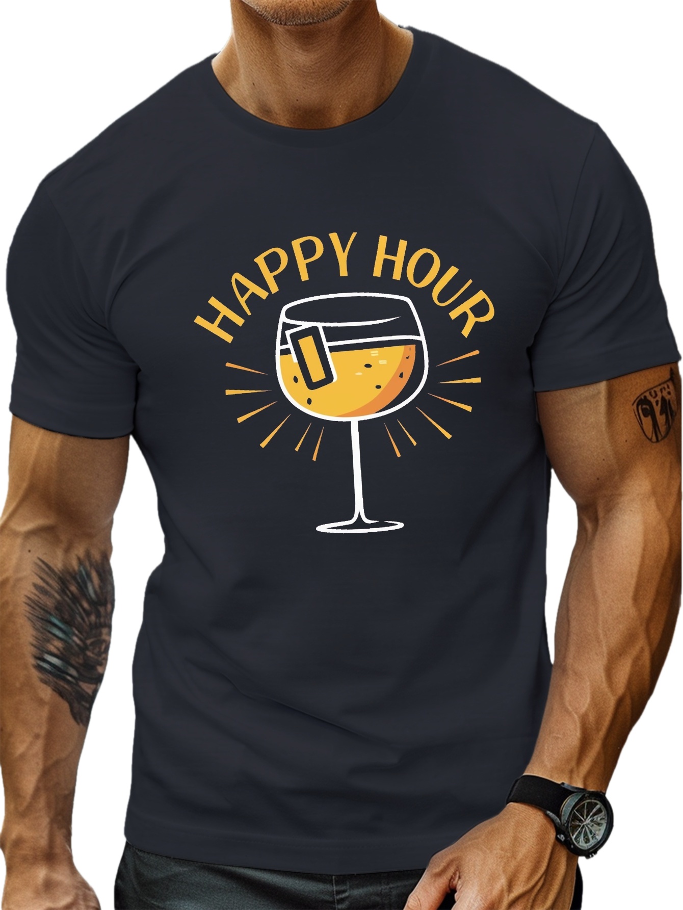 plus size mens summer t shirt happy hour graphic print short sleeve tees trend casual tops for daily life big tall guys details 8