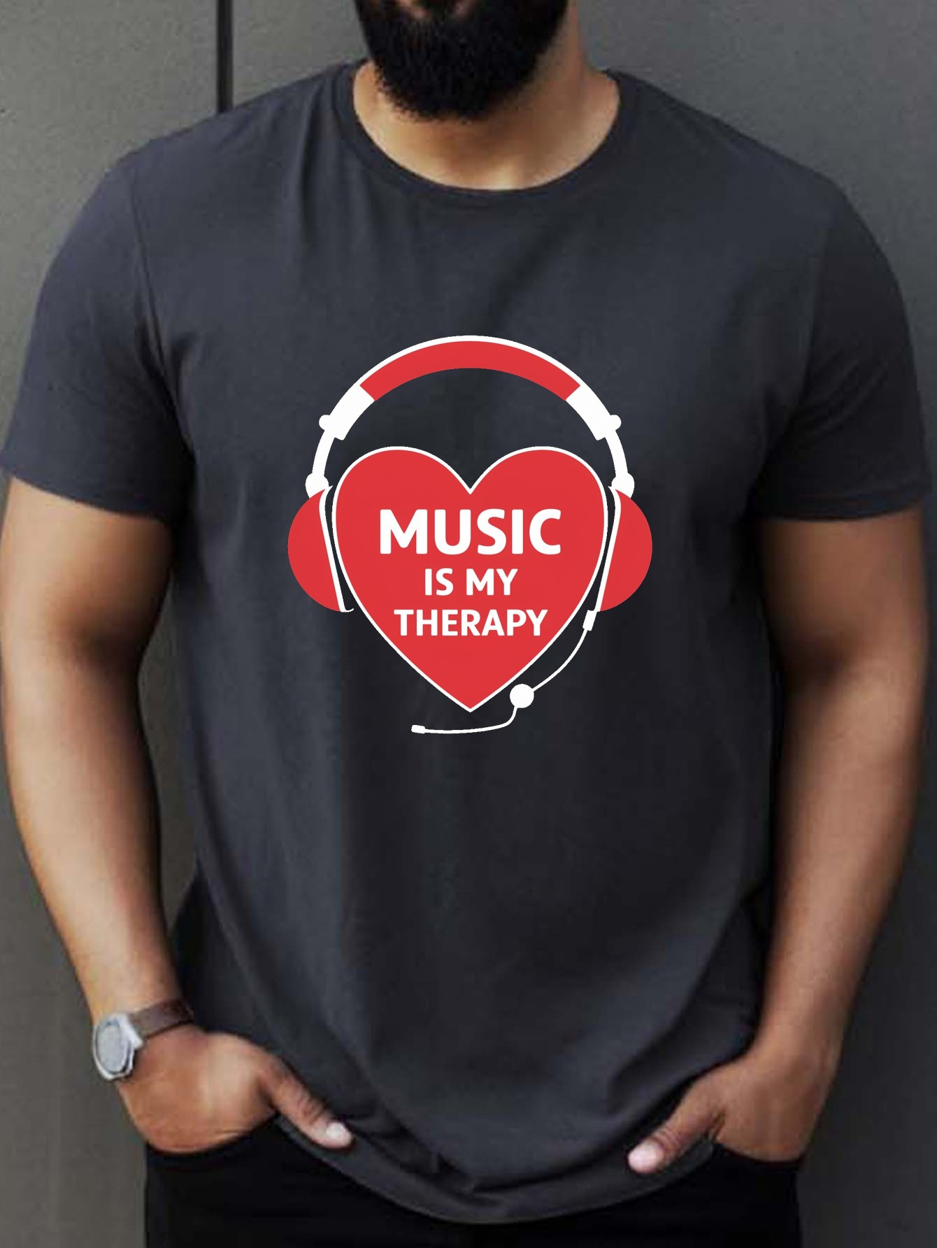 plus size mens summer t shirt heart headphones graphic print short sleeve tees trend casual tops for daily life big tall guys details 6