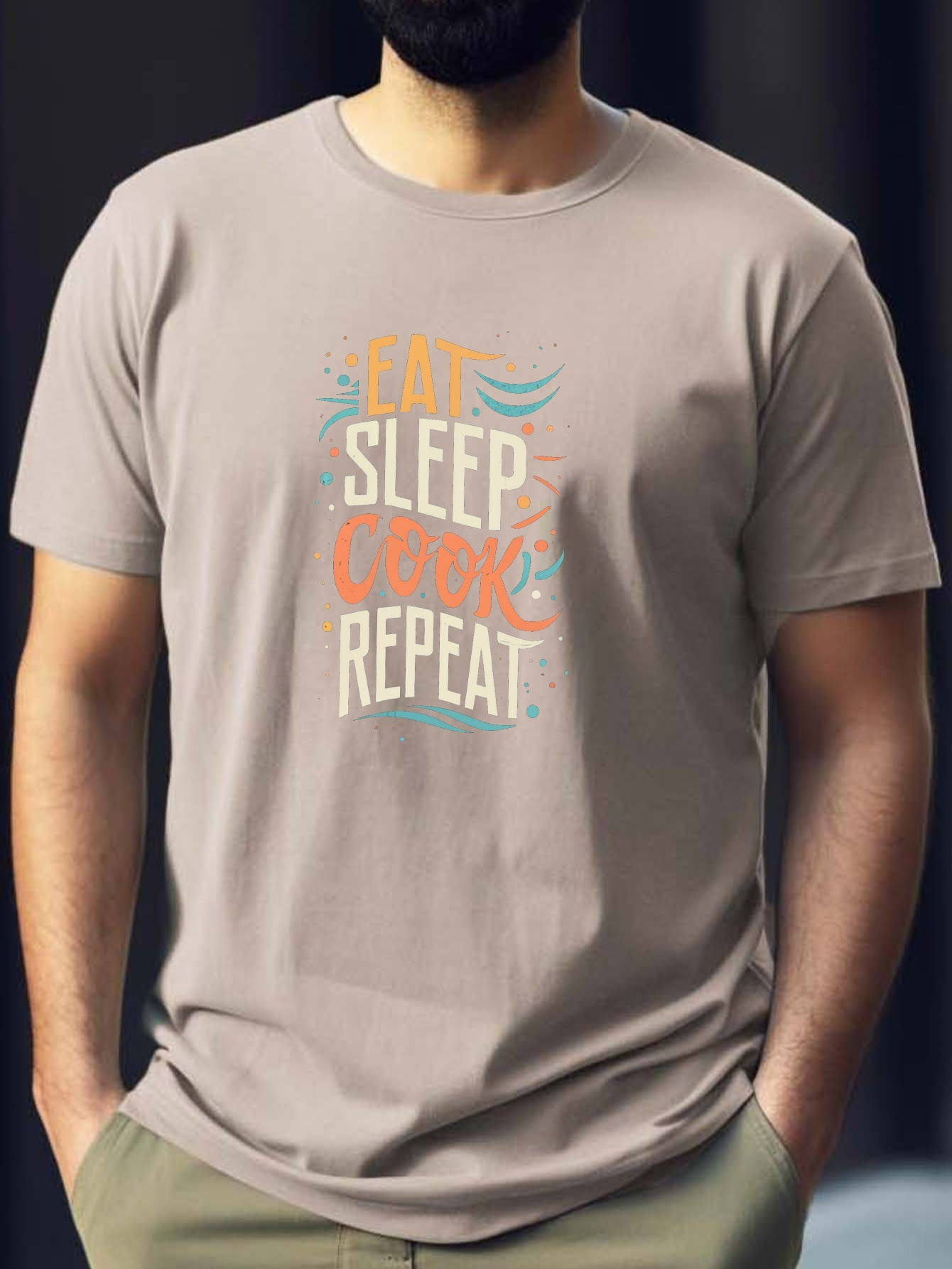 plus size mens summer t shirt eat sleep cook repeat graphic print short sleeve tees trend casual tops for daily life big tall guys details 6