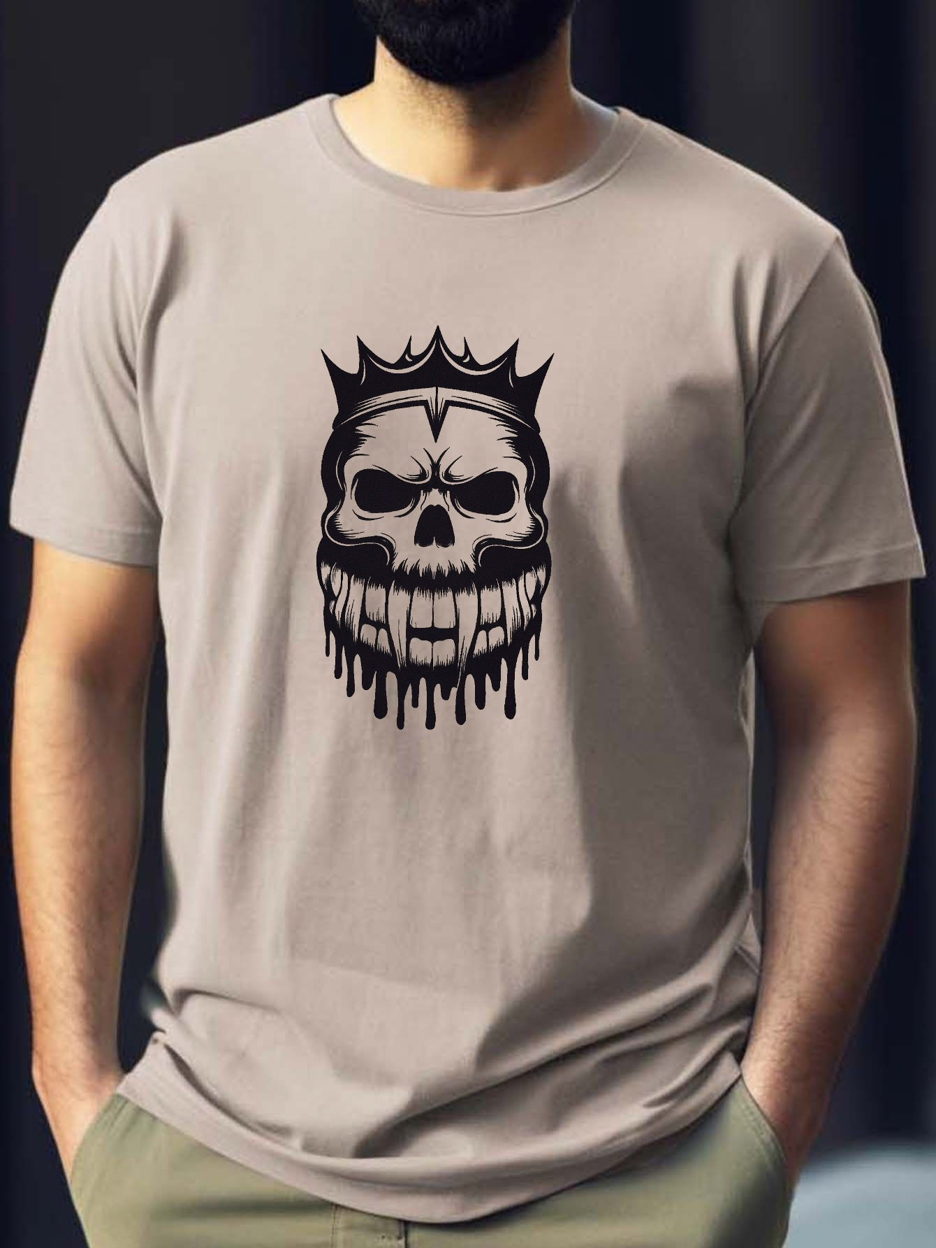 plus size mens summer t shirt monochromatic skull crown graphic print short sleeve tees trend casual tops for daily life big tall guys details 6