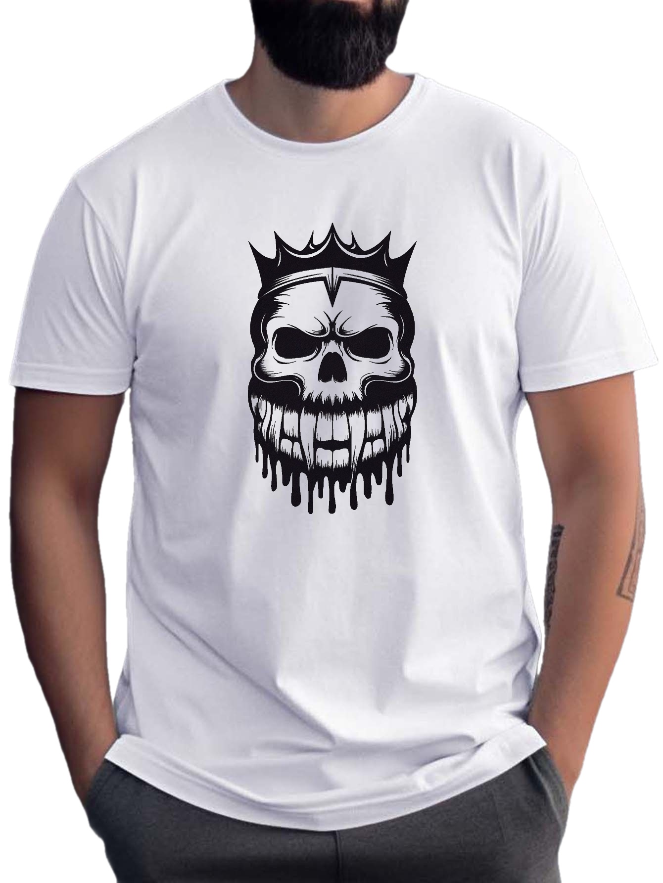 plus size mens summer t shirt monochromatic skull crown graphic print short sleeve tees trend casual tops for daily life big tall guys details 13