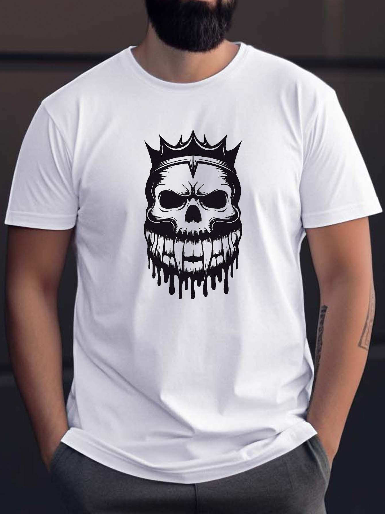 plus size mens summer t shirt monochromatic skull crown graphic print short sleeve tees trend casual tops for daily life big tall guys details 14