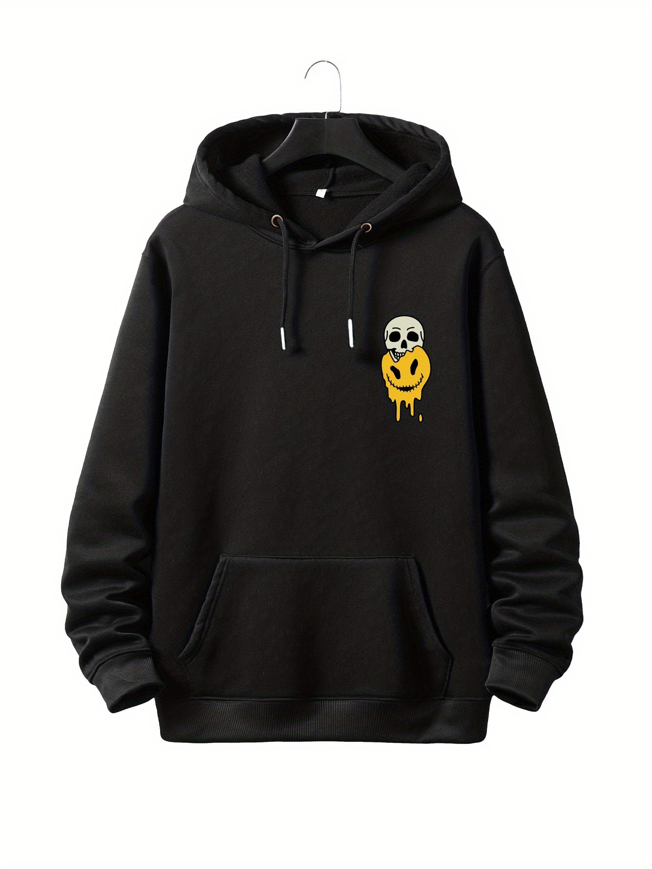 plus size casual sweatshirt mens plus skull and smile print long sleeve drawstring hoodie sweatshirt details 0