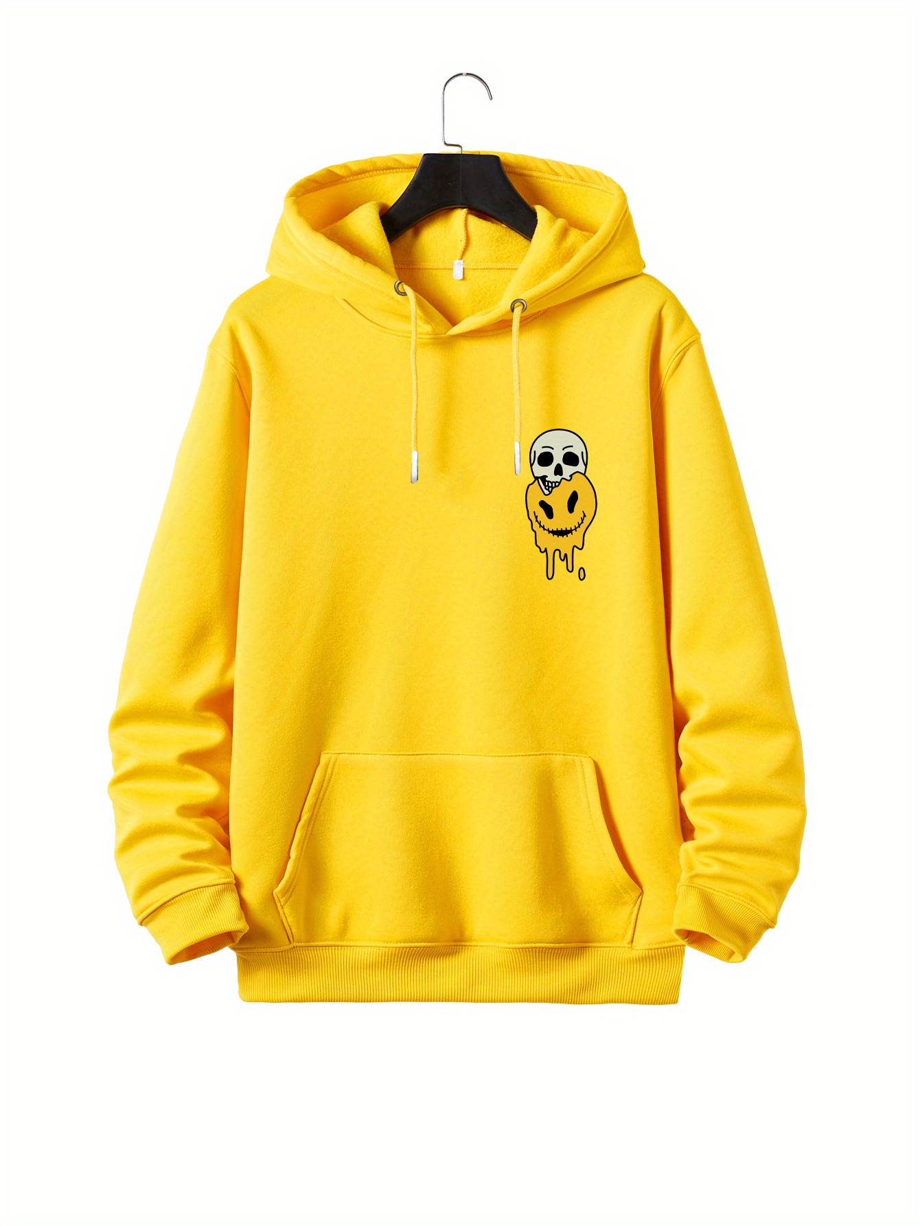 plus size casual sweatshirt mens plus skull and smile print long sleeve drawstring hoodie sweatshirt details 2