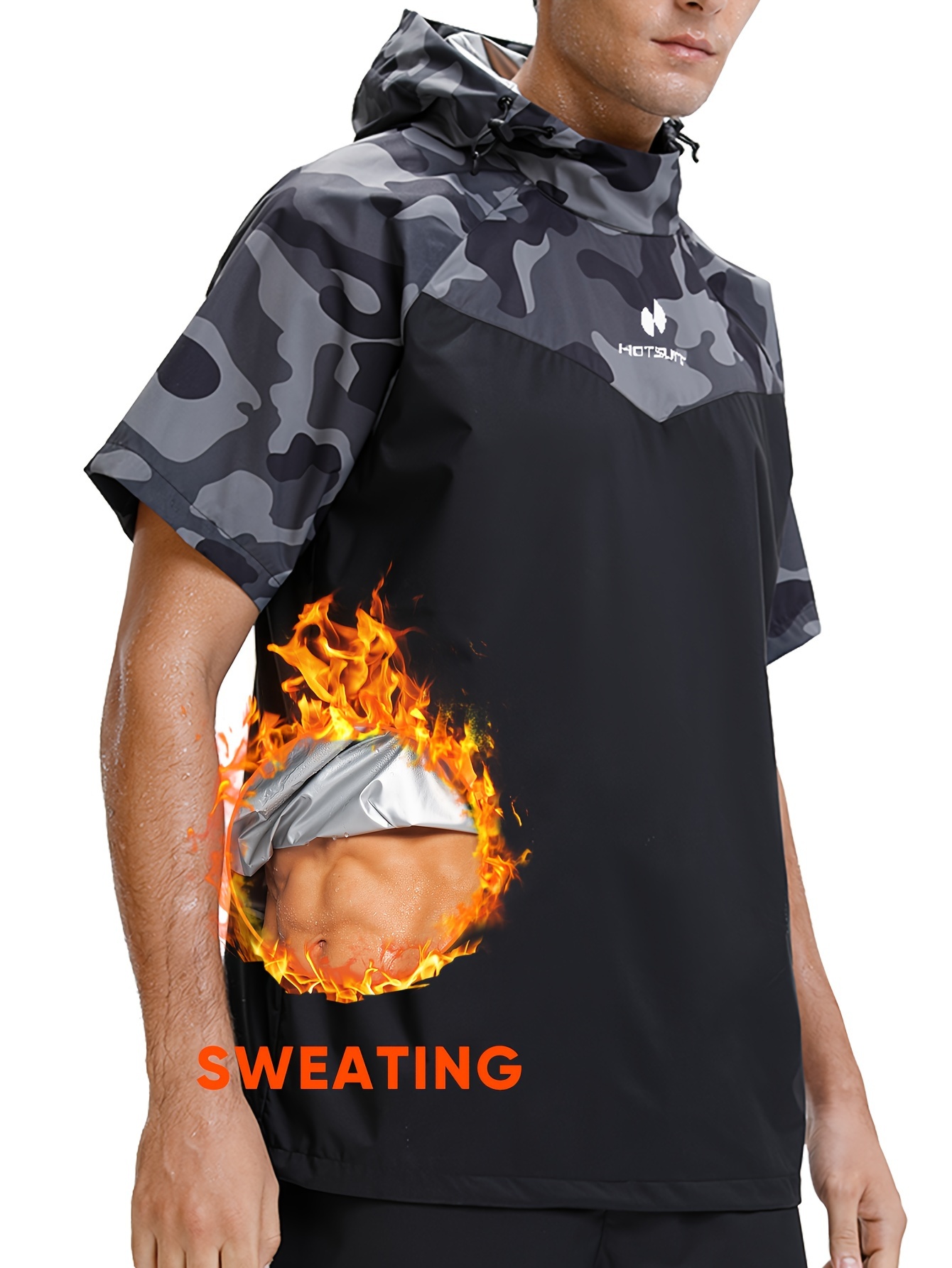   mens sauna jacket short sleeve zipper sweat workout boxing shirts details 1