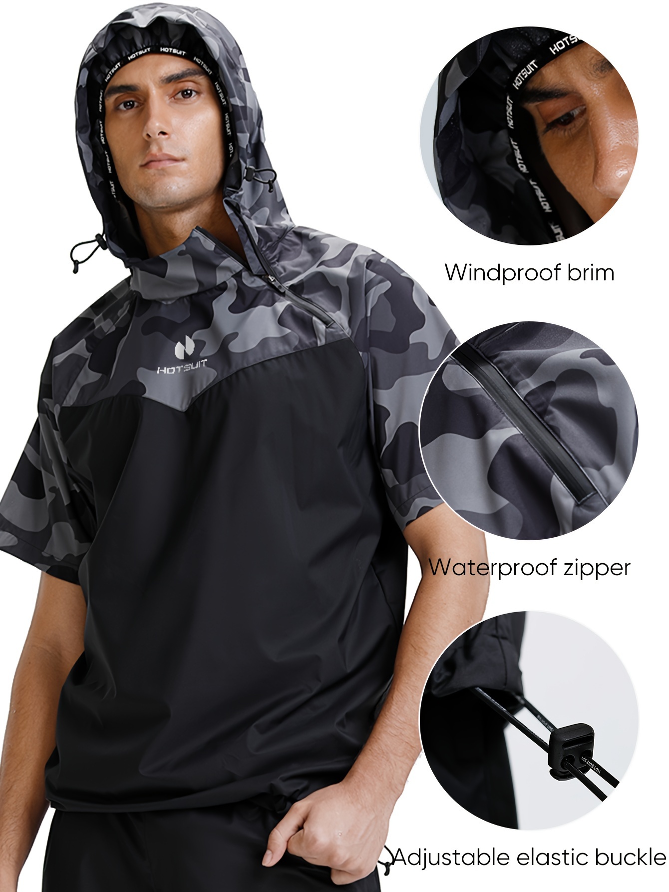   mens sauna jacket short sleeve zipper sweat workout boxing shirts details 2