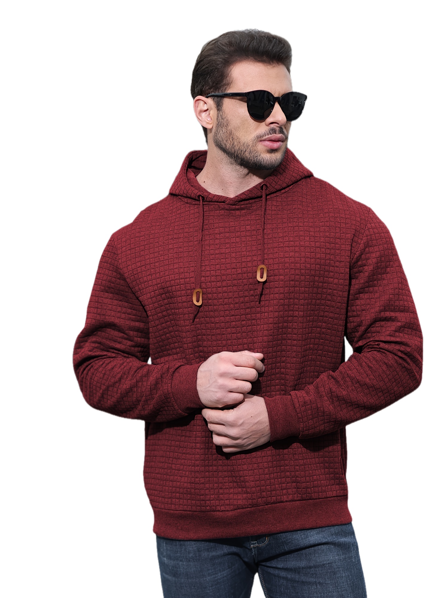 spring autumn mens plus size y2k casual sweater sports sweatshirt hooded sweater checkered jacquard street long sleeved pullover with drawstring details 2