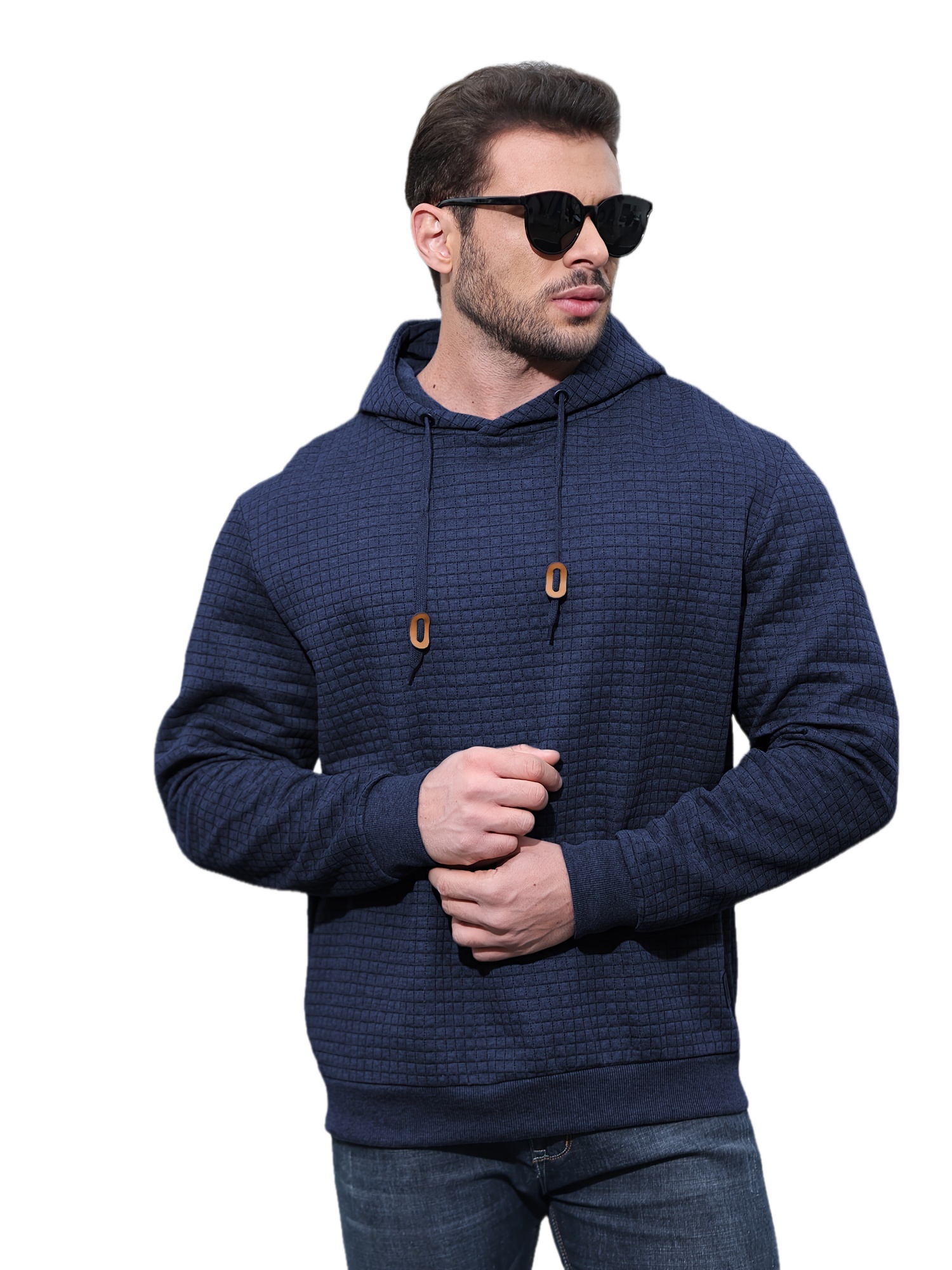 spring autumn mens plus size y2k casual sweater sports sweatshirt hooded sweater checkered jacquard street long sleeved pullover with drawstring details 8