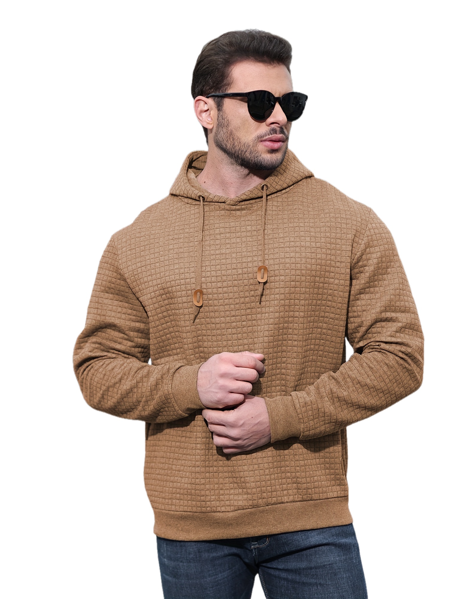 spring autumn mens plus size y2k casual sweater sports sweatshirt hooded sweater checkered jacquard street long sleeved pullover with drawstring details 14