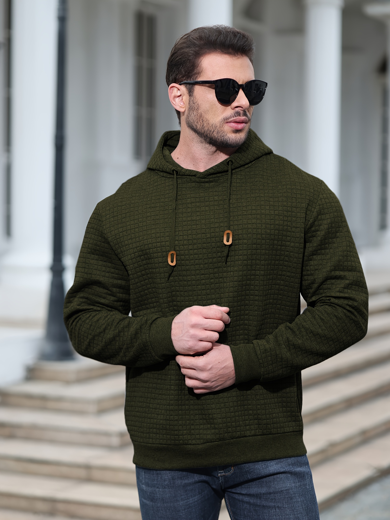 spring autumn mens plus size y2k casual sweater sports sweatshirt hooded sweater checkered jacquard street long sleeved pullover with drawstring details 18