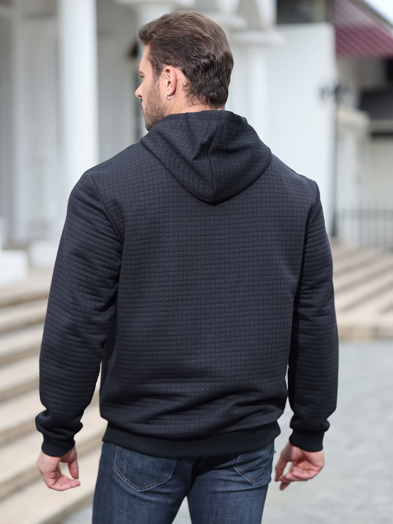 spring autumn mens plus size y2k casual sweater sports sweatshirt hooded sweater checkered jacquard street long sleeved pullover with drawstring details 28