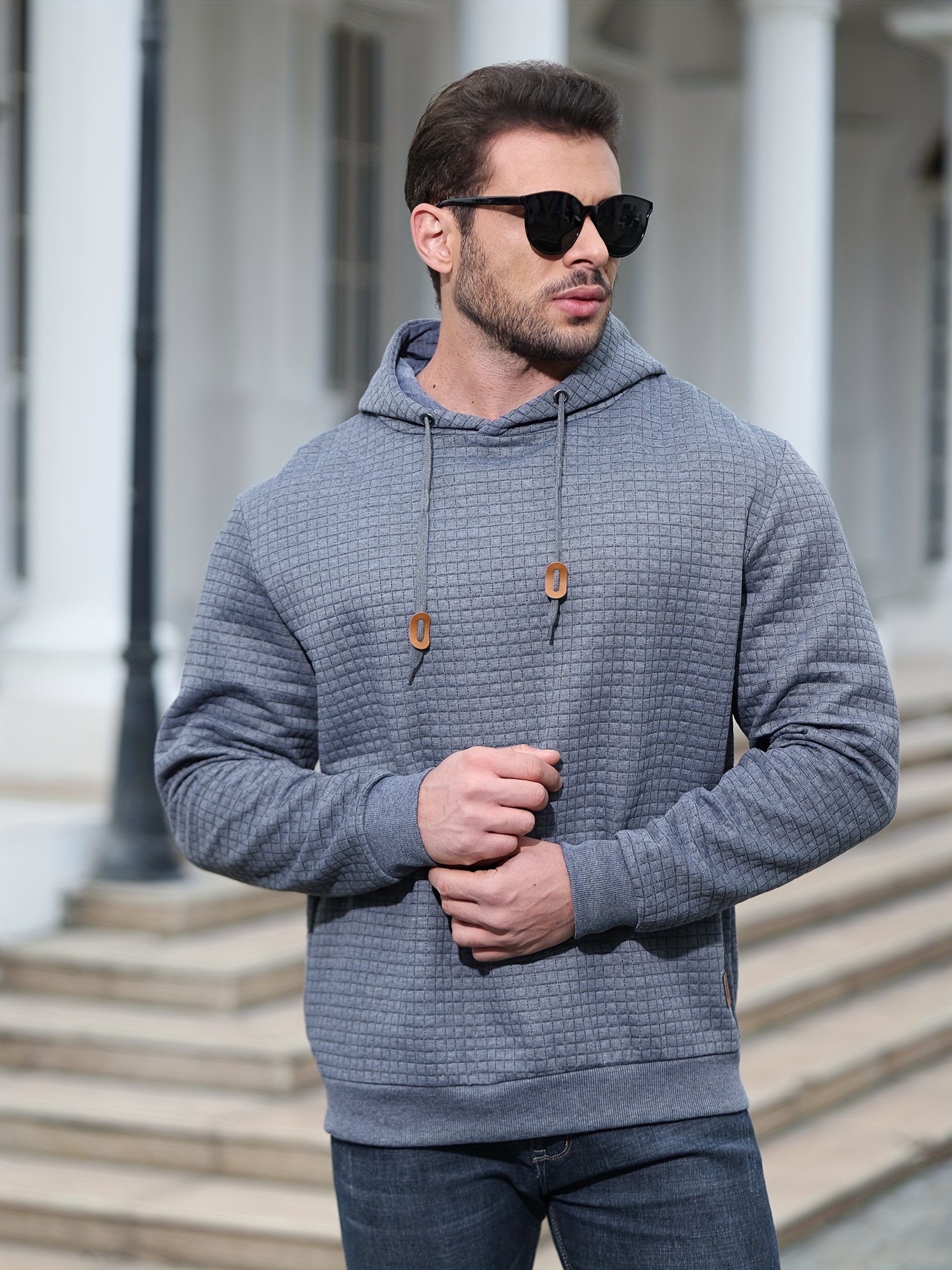 spring autumn mens plus size y2k casual sweater sports sweatshirt hooded sweater checkered jacquard street long sleeved pullover with drawstring details 33