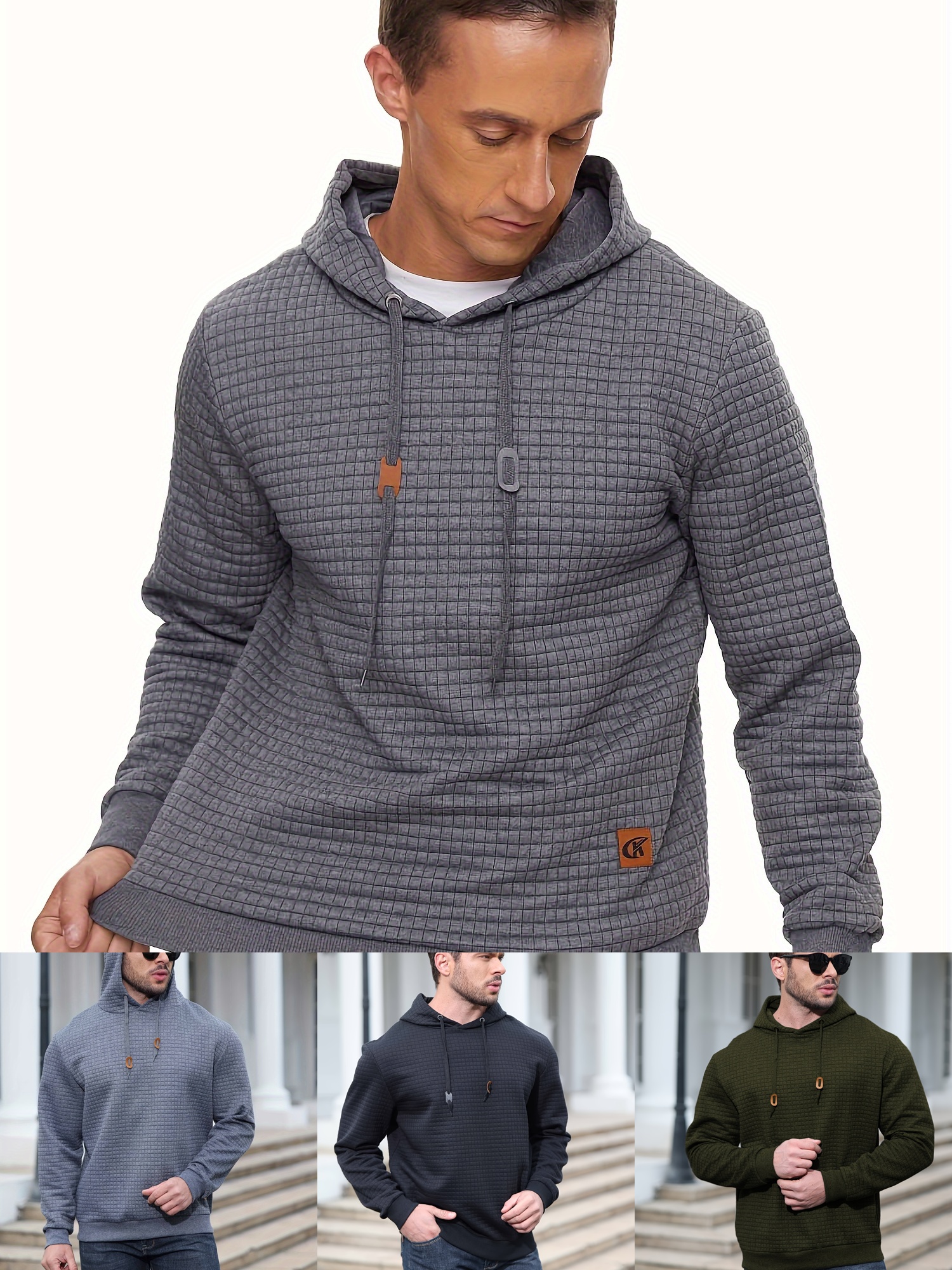 spring autumn mens plus size y2k casual sweater sports sweatshirt hooded sweater checkered jacquard street long sleeved pullover with drawstring details 38