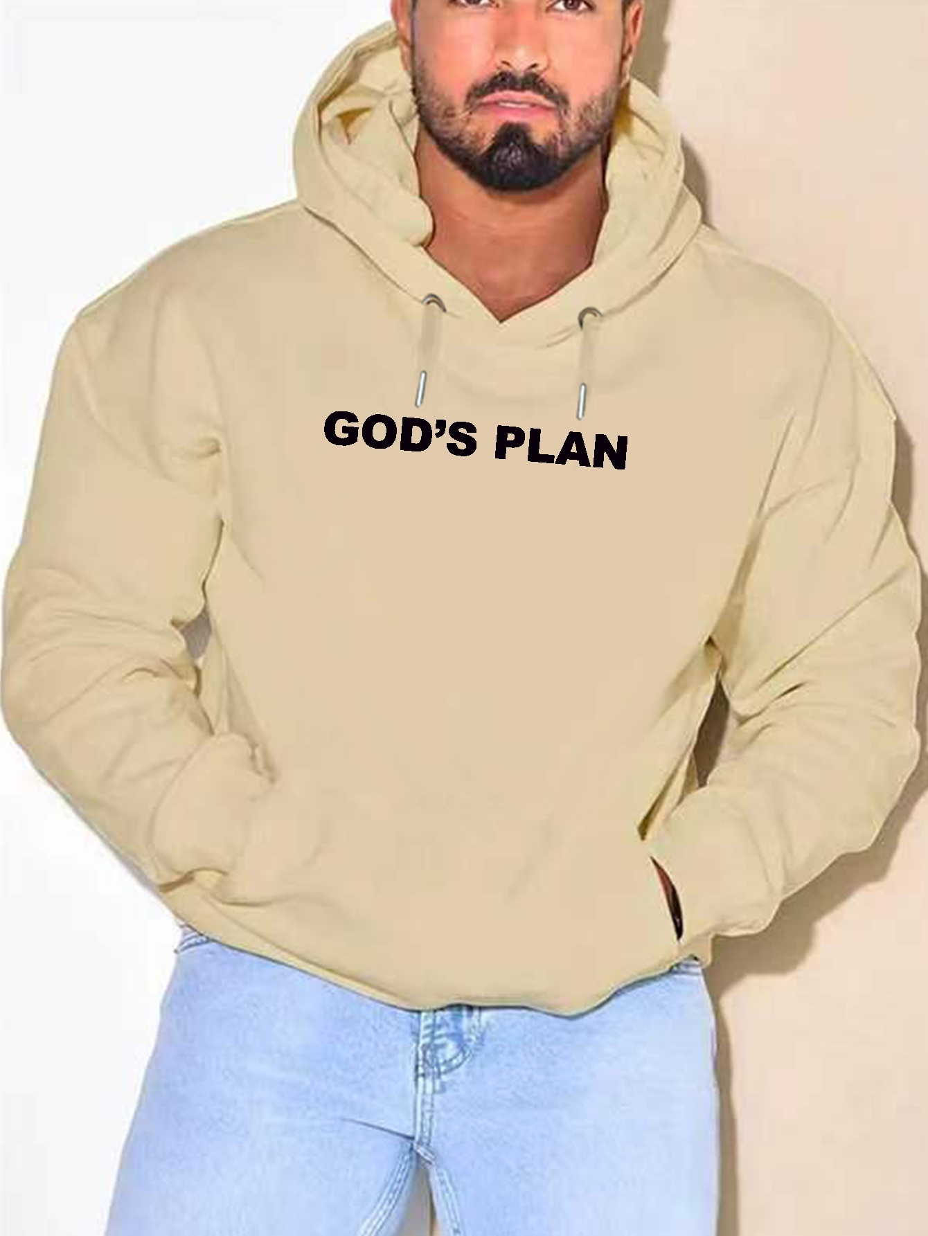 plus size mens stylish loose gods plan pattern print hoodie with pockets casual breathable long sleeve hooded sweatshirt for fall spring outdoor activities mens clothing details 5