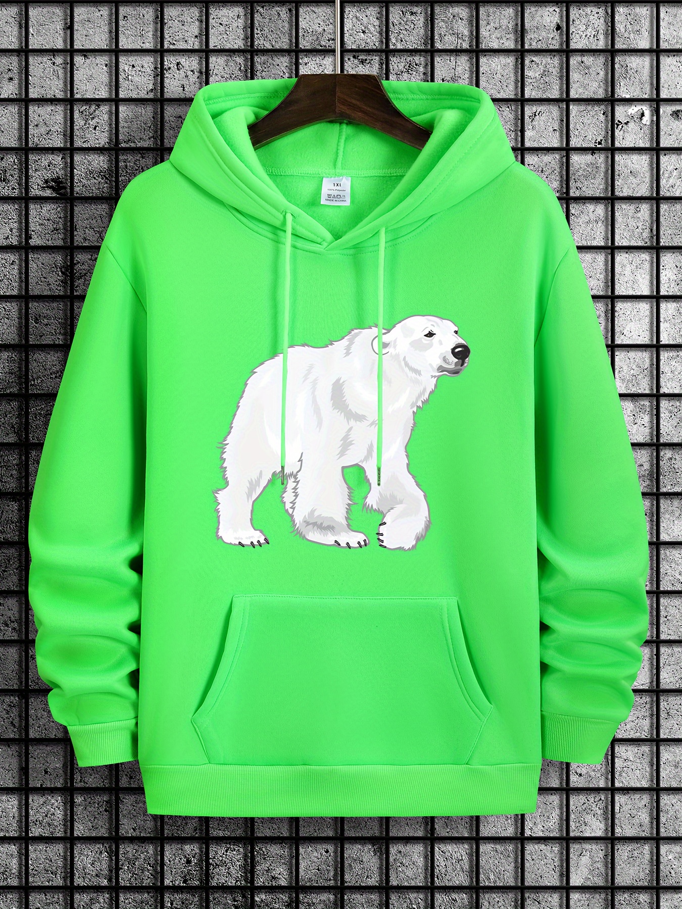 plus size mens hooded sweatshirt anime polar bear graphic print hoodies for spring fall winter mens clothing details 0