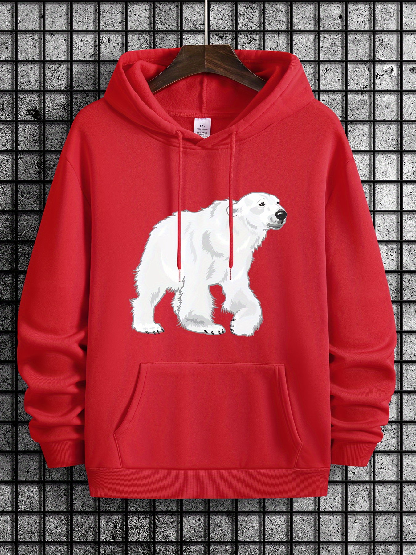 plus size mens hooded sweatshirt anime polar bear graphic print hoodies for spring fall winter mens clothing details 9