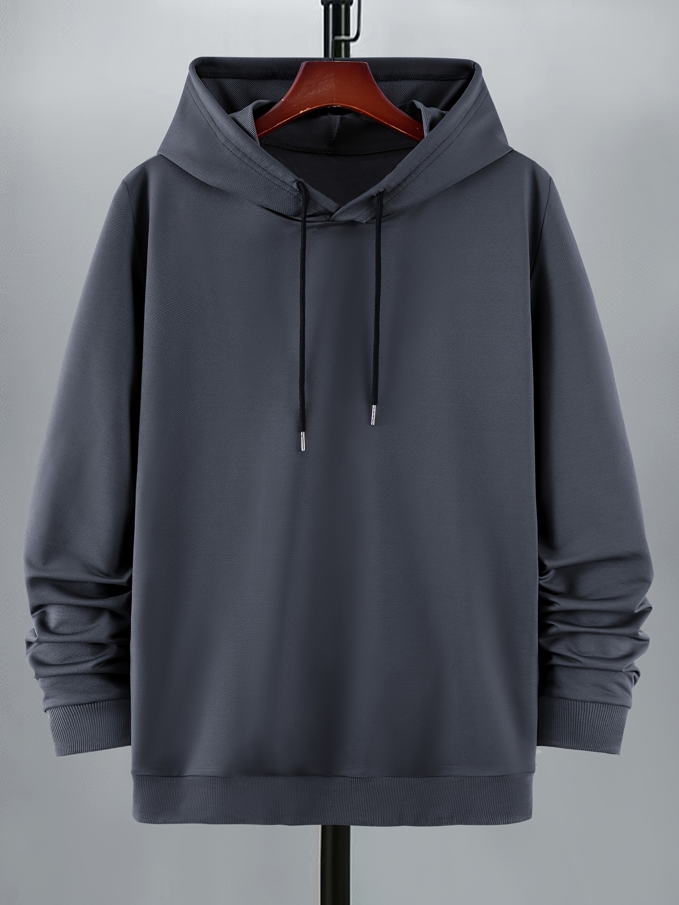 plus size solid color hoodie casual medium stretch hooded sweatshirt with kangaroo pocket mens clothing details 0