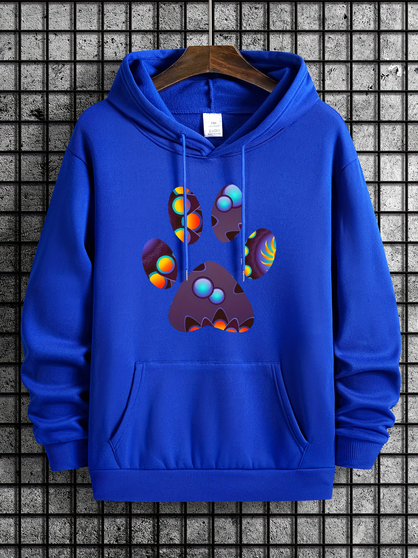 plus size mens anime paw print hooded sweatshirt fashion casual hoodies for fall winter mens clothing halloween details 0