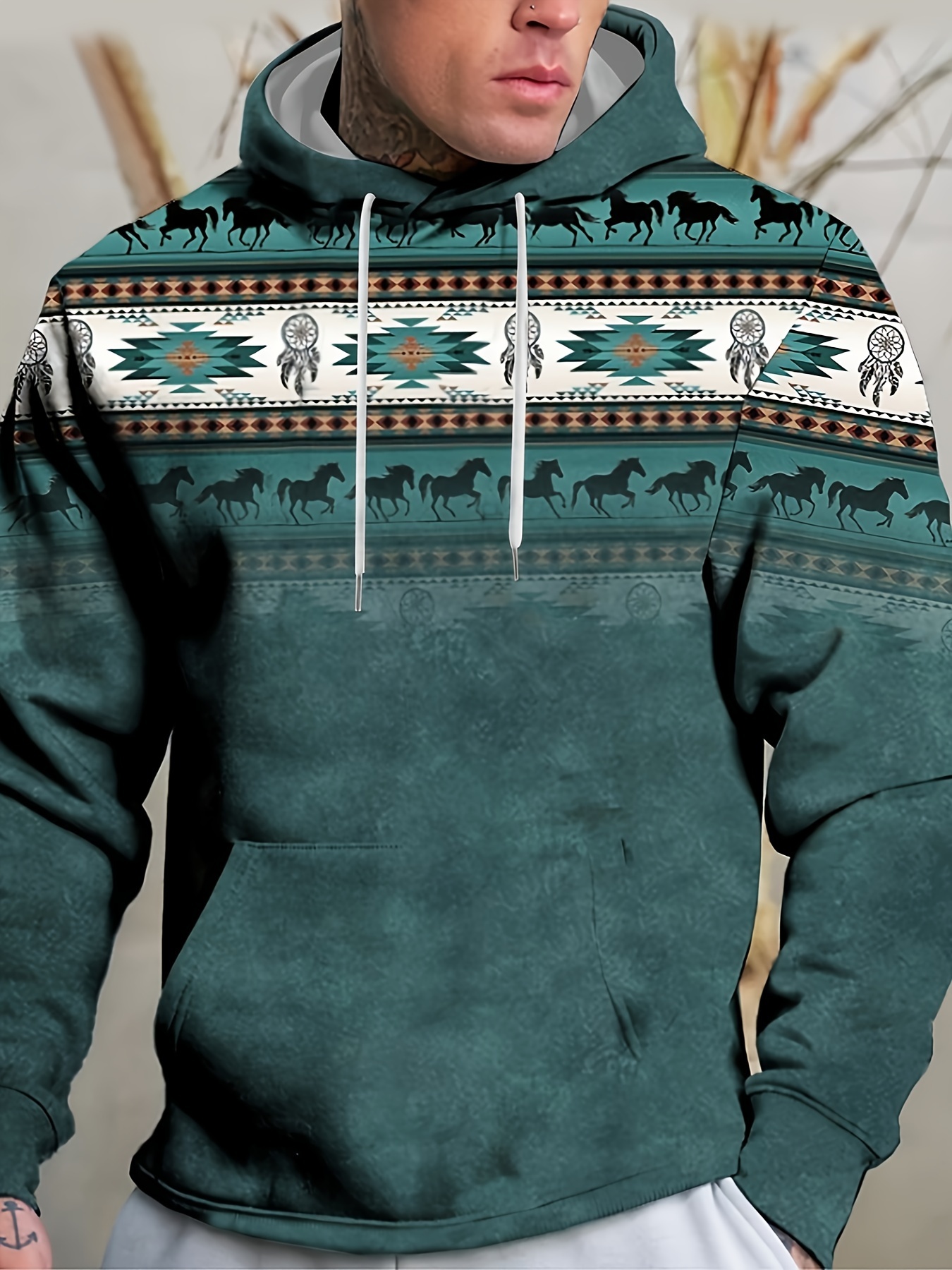 plus size mens ethnic pattern graphic print hooded sweatshirt for spring fall winter mens clothing details 1