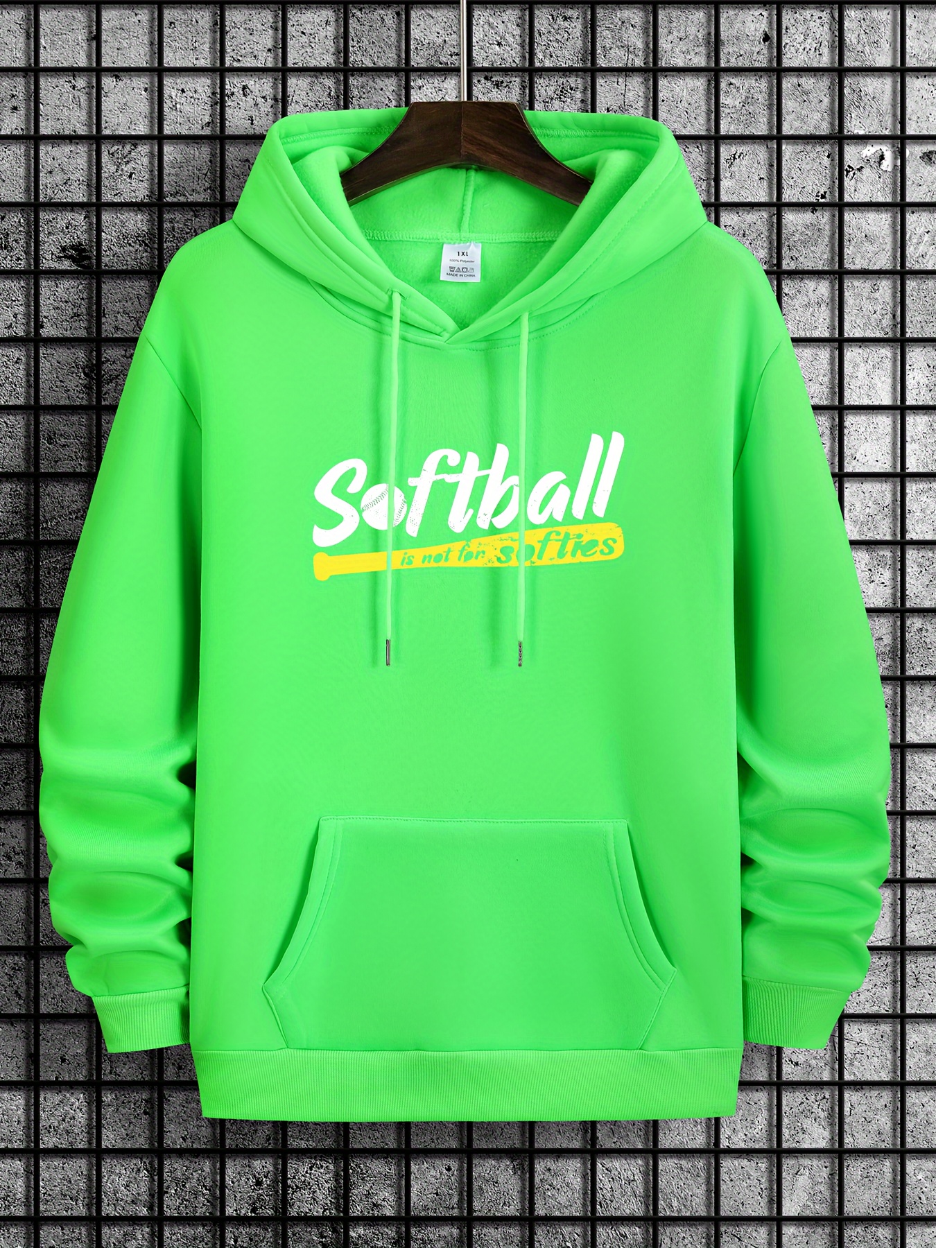 plus size mens hoodies softball print hooded sweatshirt for fall winter mens clothing details 0