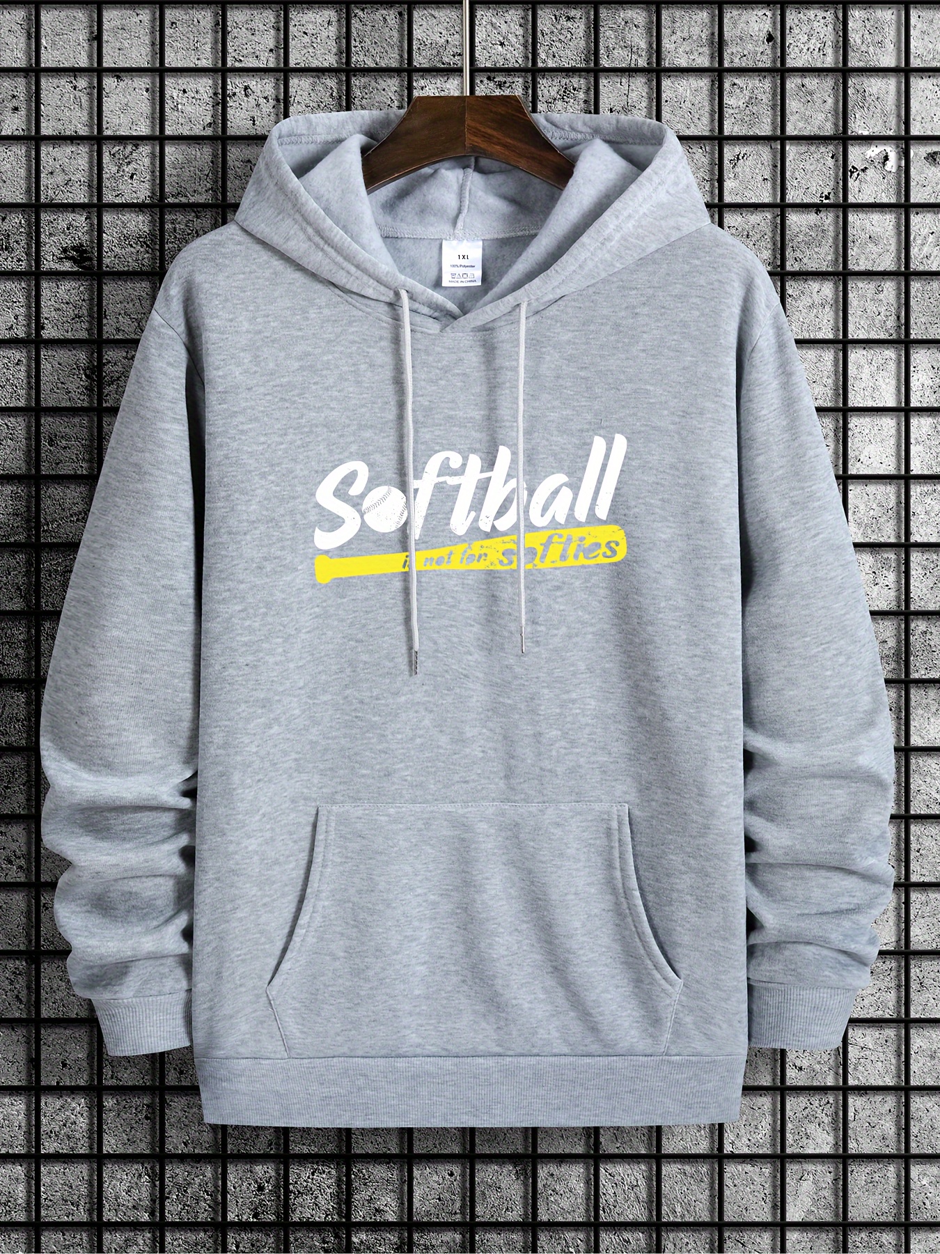 plus size mens hoodies softball print hooded sweatshirt for fall winter mens clothing details 25