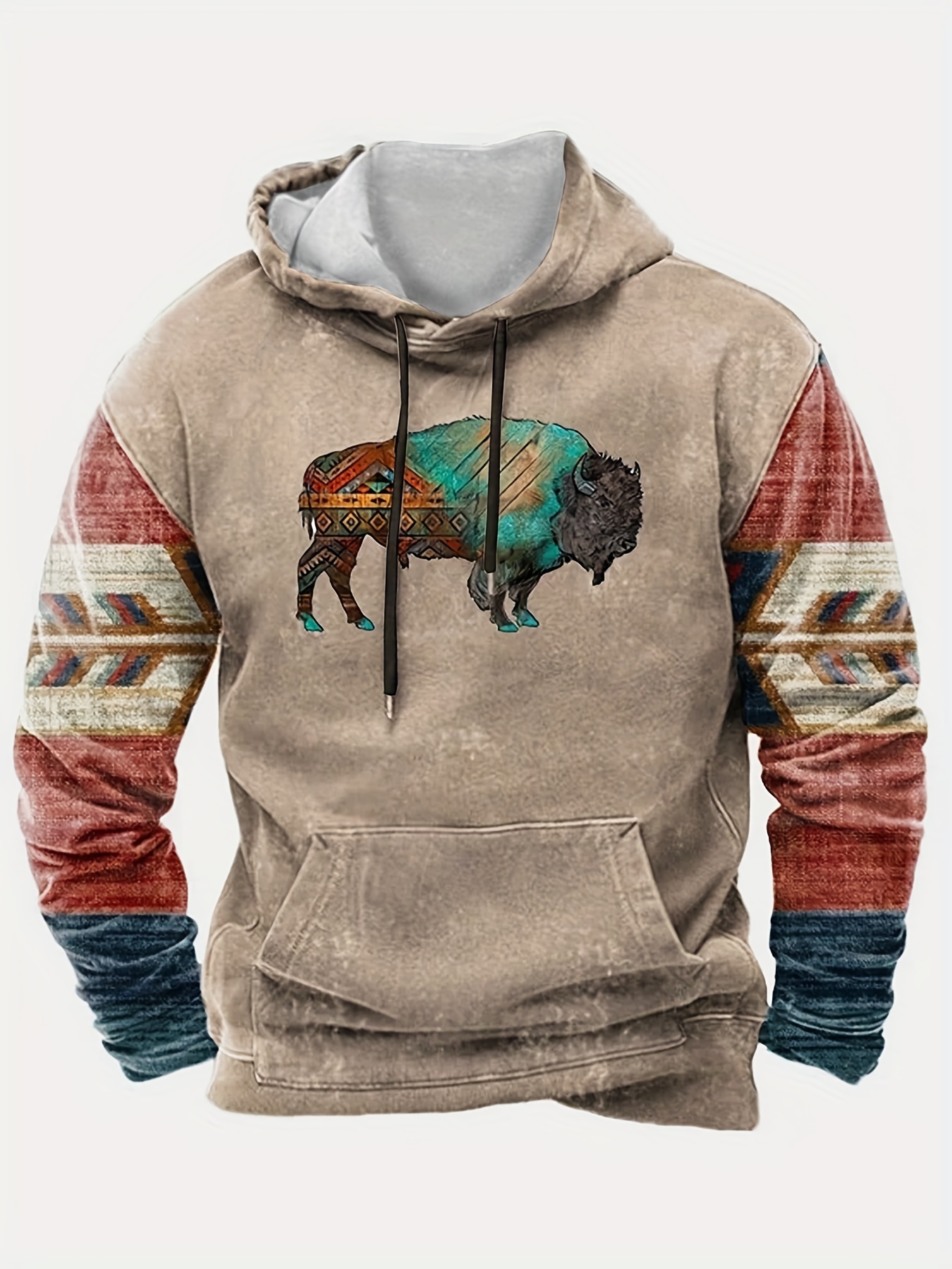 plus size mens   anime bull print hooded sweatshirt for fall winter mens clothing details 4