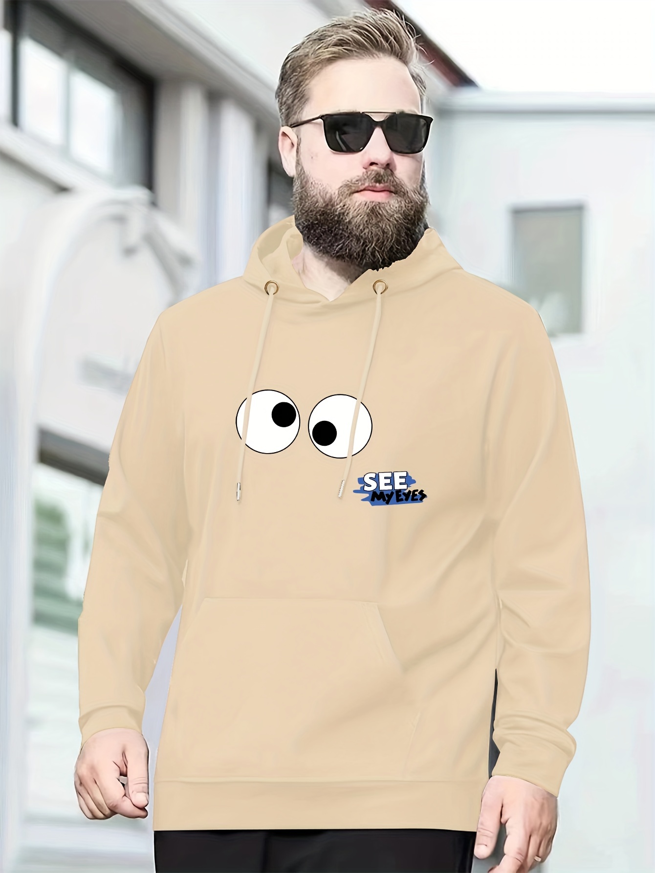 plus size mens funny eyes print hooded sweatshirt oversized hoodies fashion casual tops for spring autumn mens clothing details 6