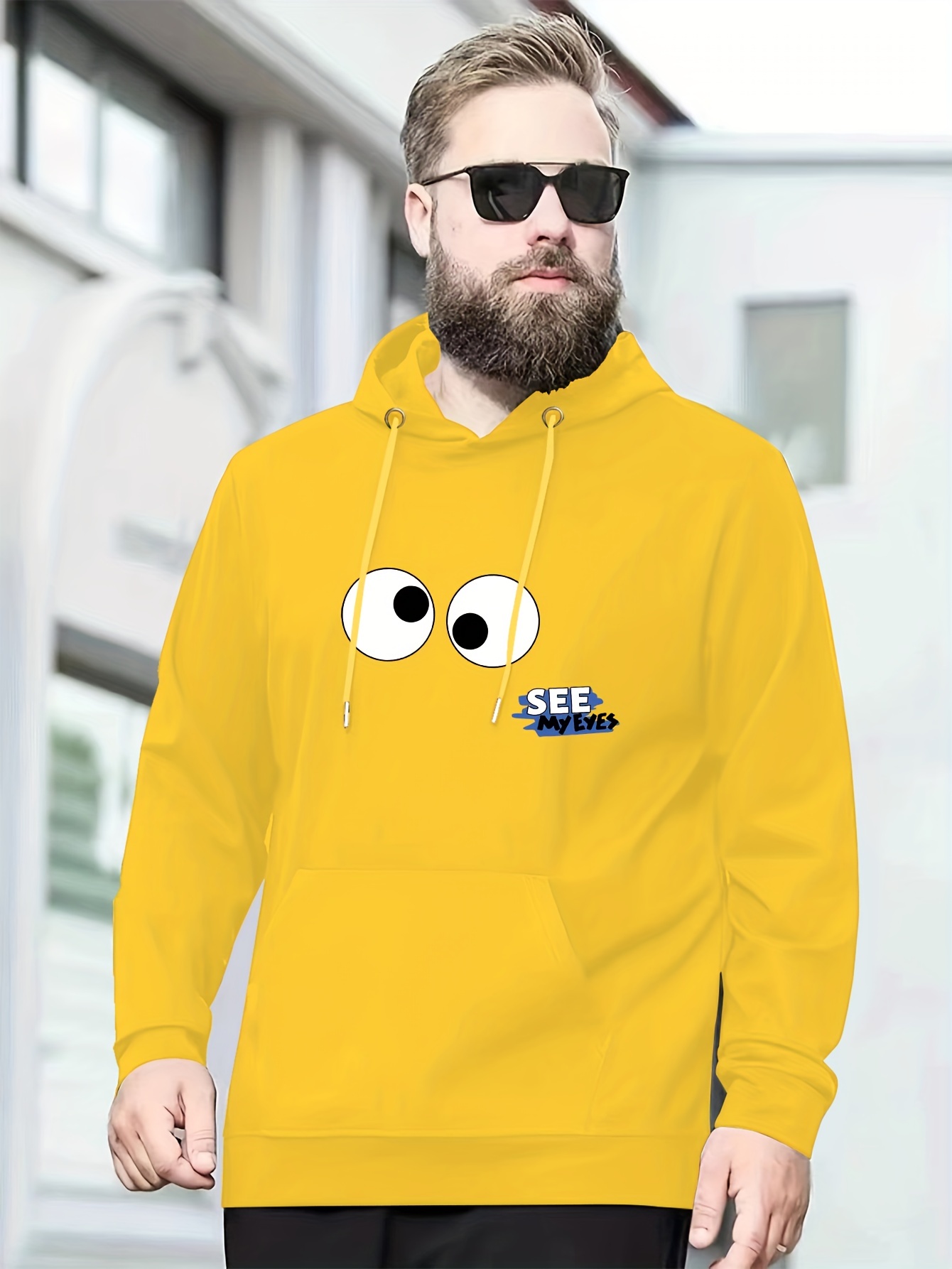 plus size mens funny eyes print hooded sweatshirt oversized hoodies fashion casual tops for spring autumn mens clothing details 12