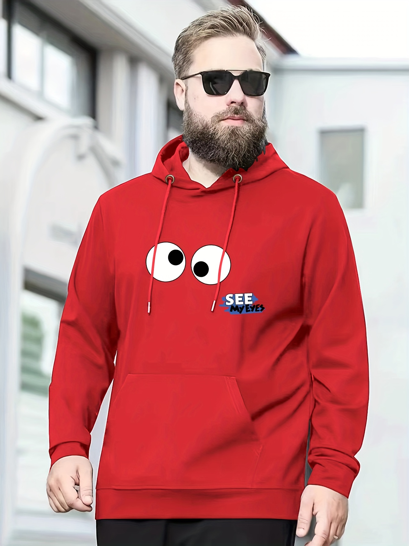 plus size mens funny eyes print hooded sweatshirt oversized hoodies fashion casual tops for spring autumn mens clothing details 18