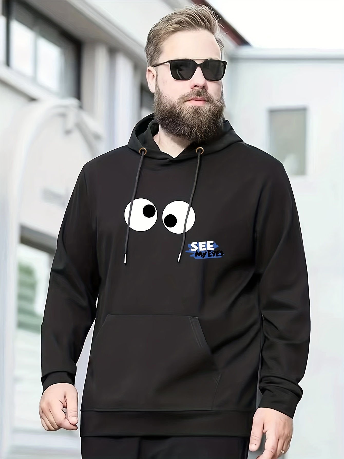 plus size mens funny eyes print hooded sweatshirt oversized hoodies fashion casual tops for spring autumn mens clothing details 27