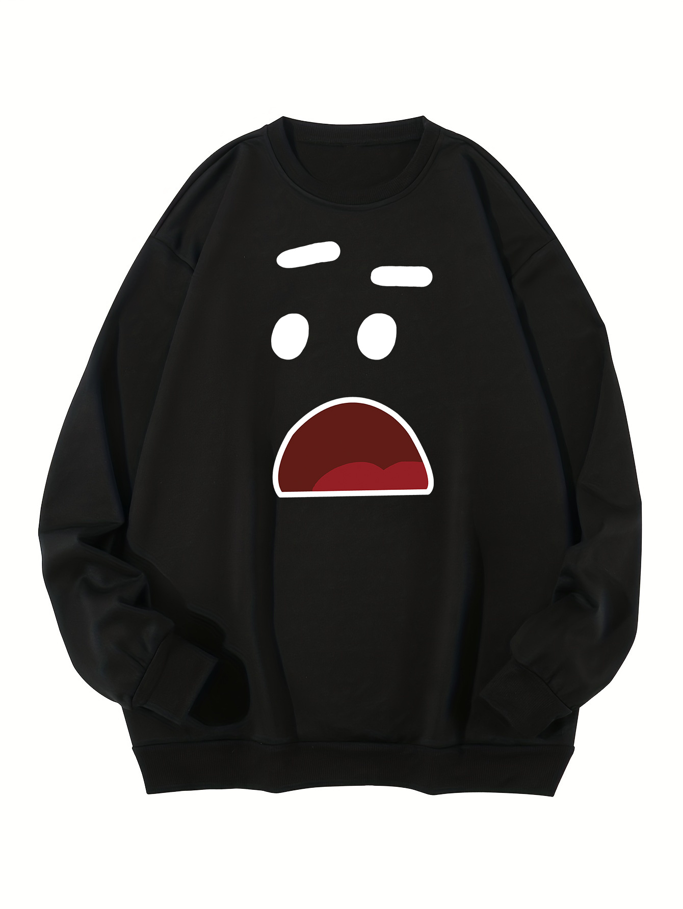 plus size cartoon face print mens sweatshirt oversized crew neck pullover spring fall winter mens clothing details 0