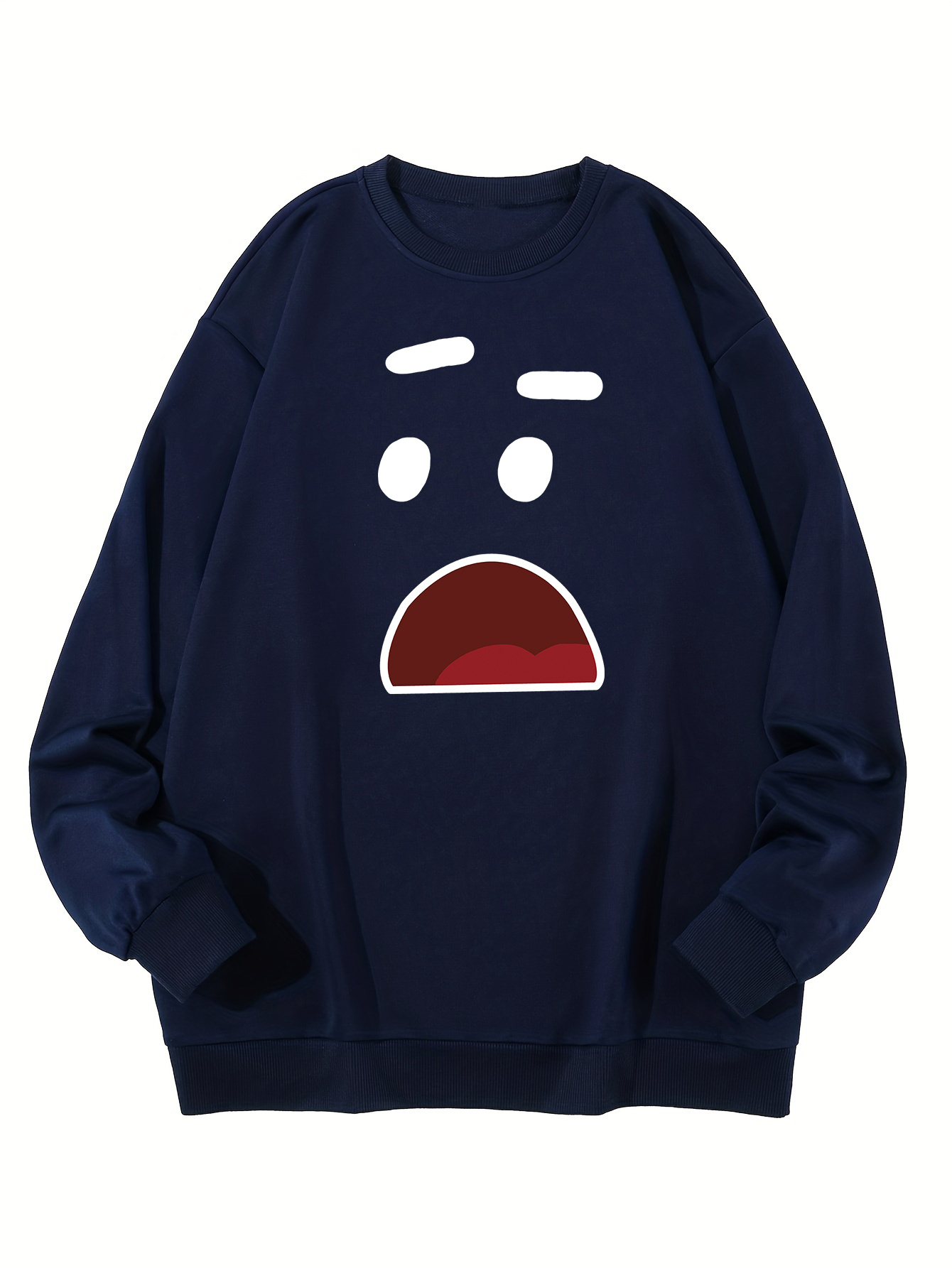 plus size cartoon face print mens sweatshirt oversized crew neck pullover spring fall winter mens clothing details 2