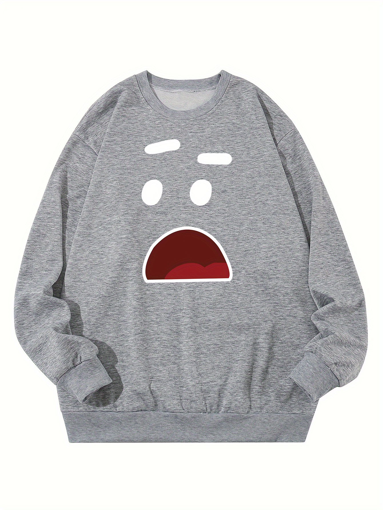 plus size cartoon face print mens sweatshirt oversized crew neck pullover spring fall winter mens clothing details 4