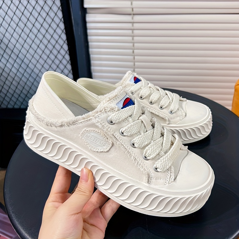 Women s Solid Color Casual Sneakers Lace Platform Soft Sole details 8