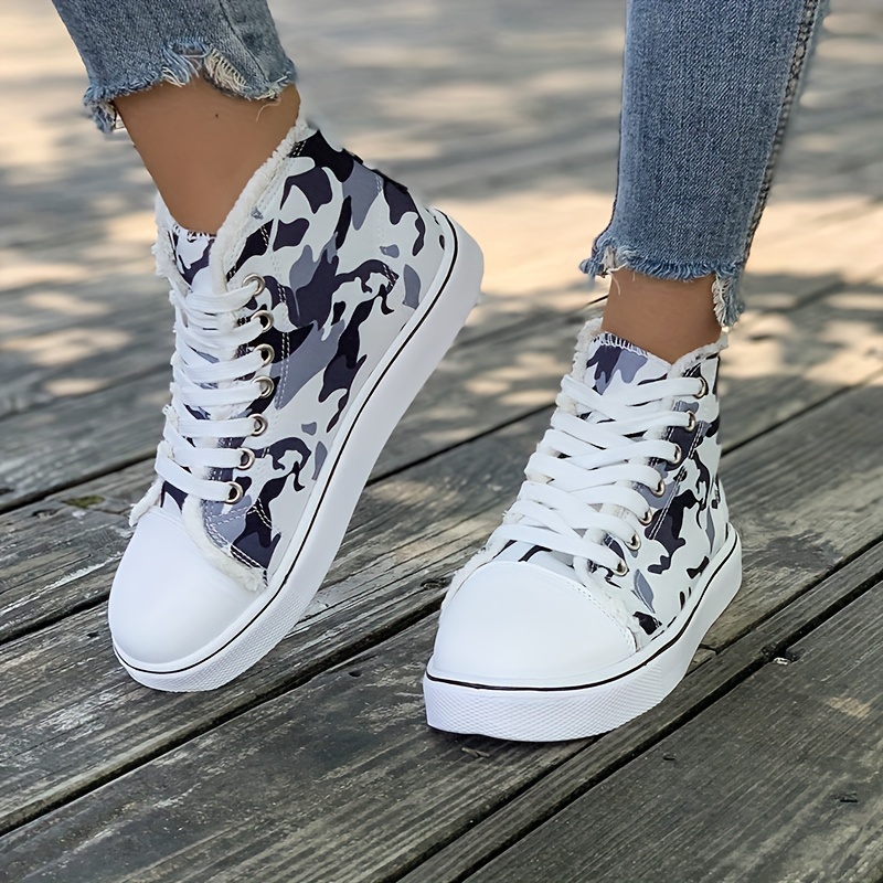 Women s Camouflage Canvas Sneakers Casual Lace High Top details 4