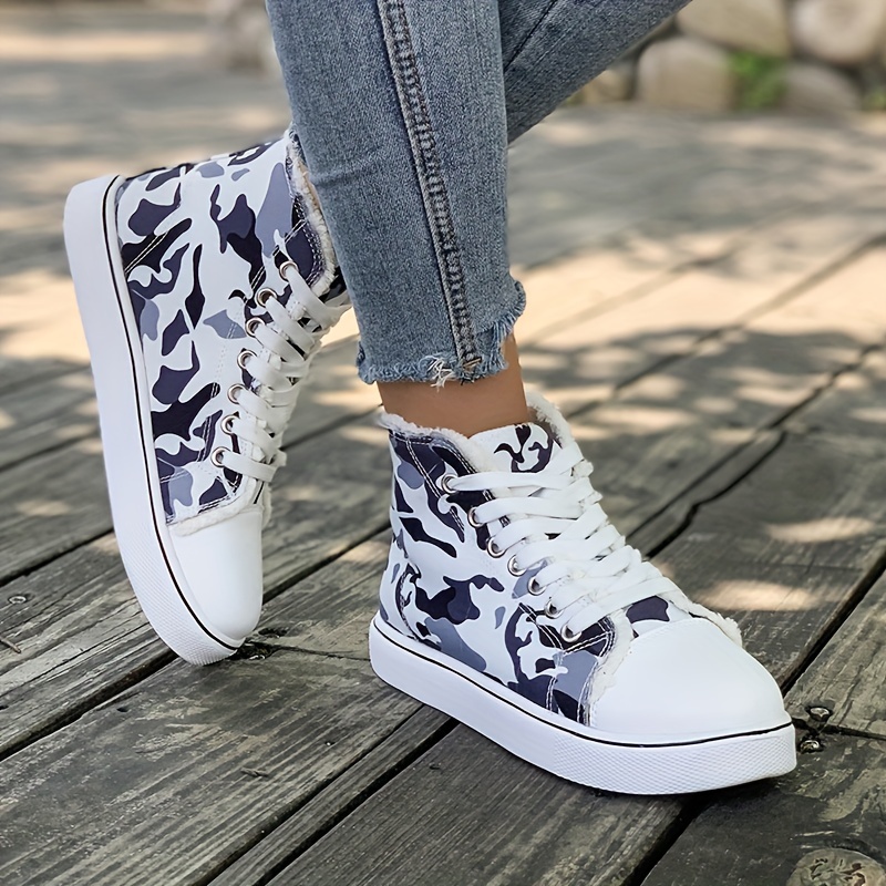 Women s Camouflage Canvas Sneakers Casual Lace High Top details 5