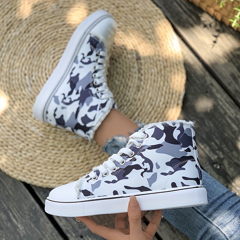 Women s Camouflage Canvas Sneakers Casual Lace High Top details 6