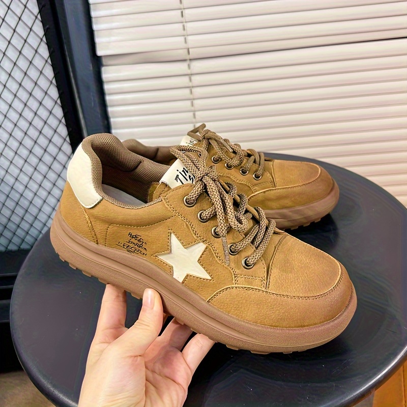 Women s Solid Color Casual Sneakers Genuine Leather Lace details 4