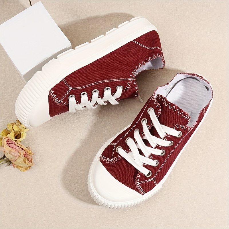 Women s Simple Canvas Shoes Casual Lace Low Top Sneakers details 1