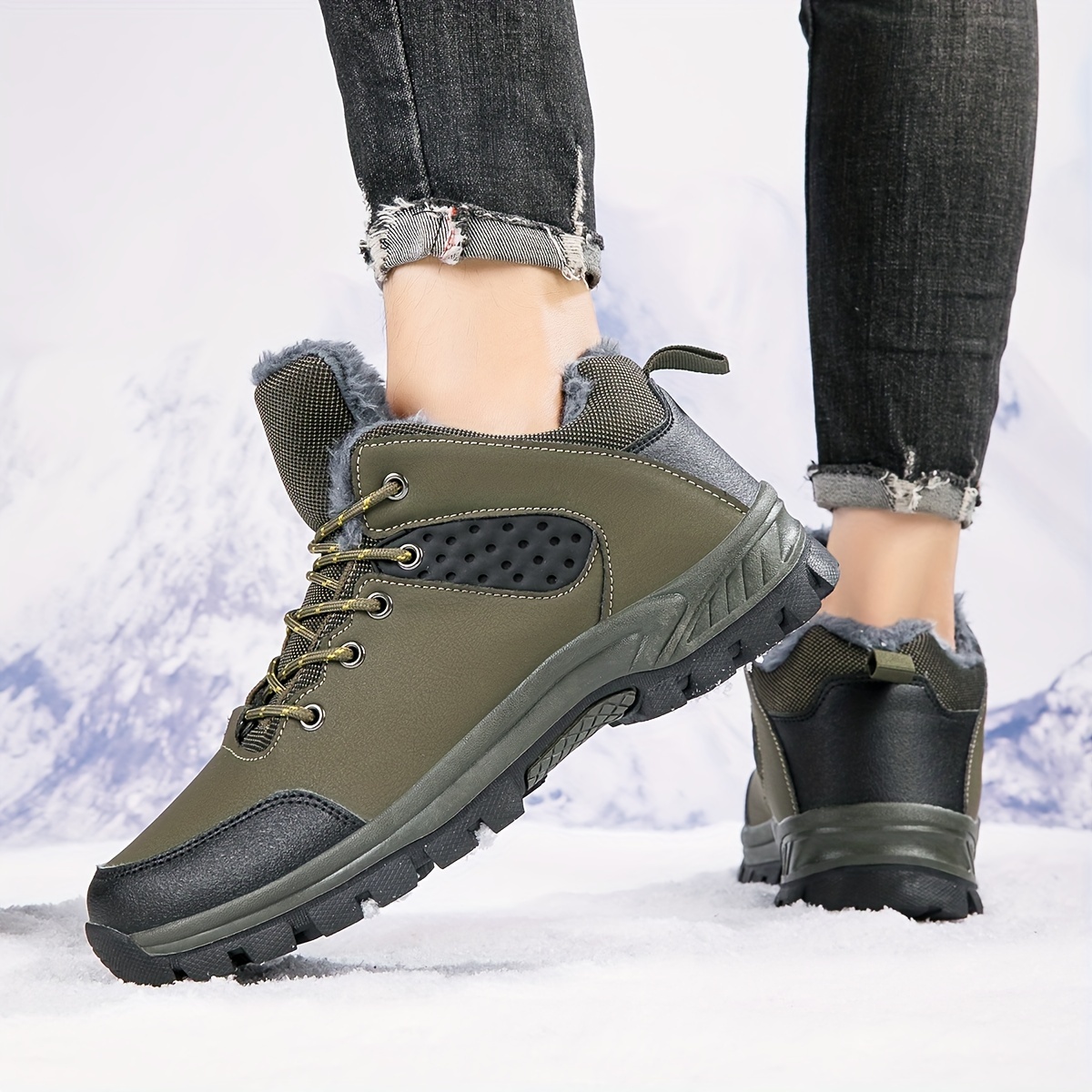 autumn and winter womens plush warm hiking shoes non slip and wear resistant lace up closure fashionable and versatile details 0