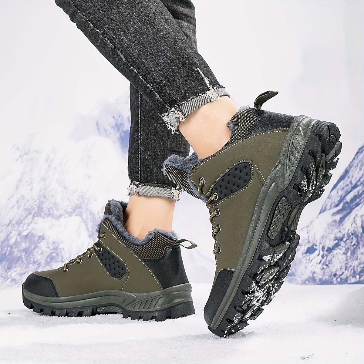 autumn and winter womens plush warm hiking shoes non slip and wear resistant lace up closure fashionable and versatile details 1