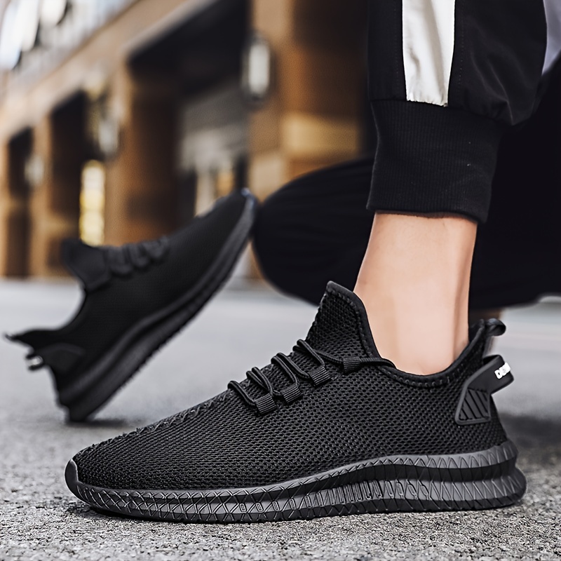 Plus Size Men s Solid Color Woven Breathable Sneakers, Comfy Non Slip Durable Soft   Training Shoes, Men s Footwear details 1