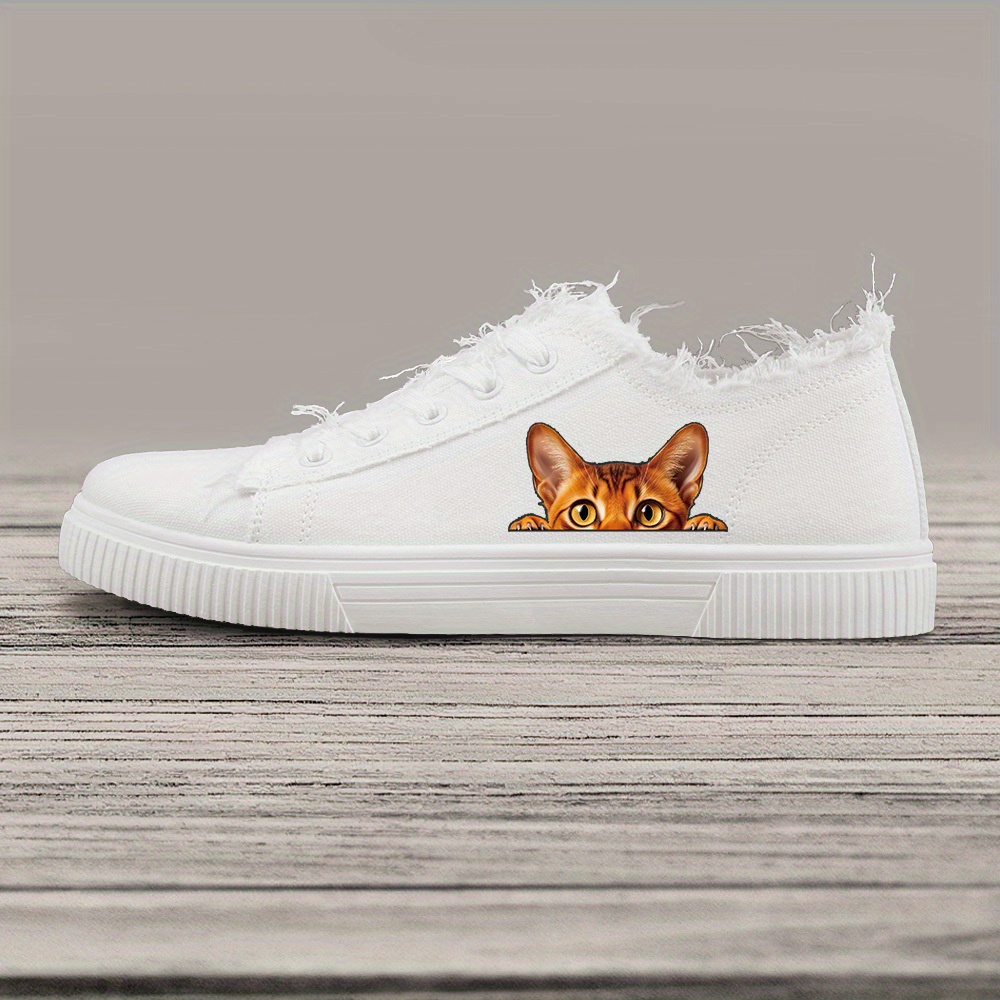 Men s Cartoon Cat Sneakers - Casual Lace-Up Canvas Shoes with Rubber Sole and Fabric Insole, Round Toe Preppy Style, All-Season Comfort for Daily Wear details 1