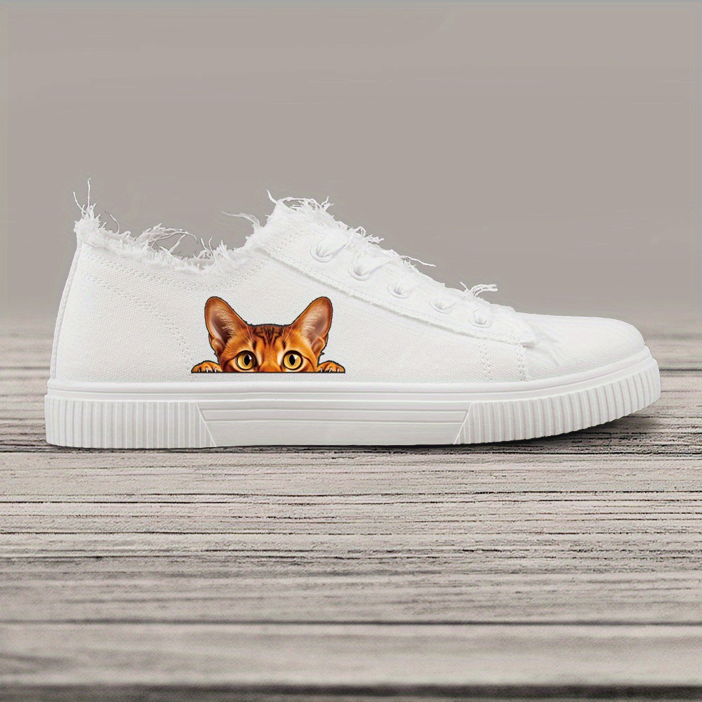 Men s Cartoon Cat Sneakers - Casual Lace-Up Canvas Shoes with Rubber Sole and Fabric Insole, Round Toe Preppy Style, All-Season Comfort for Daily Wear details 2