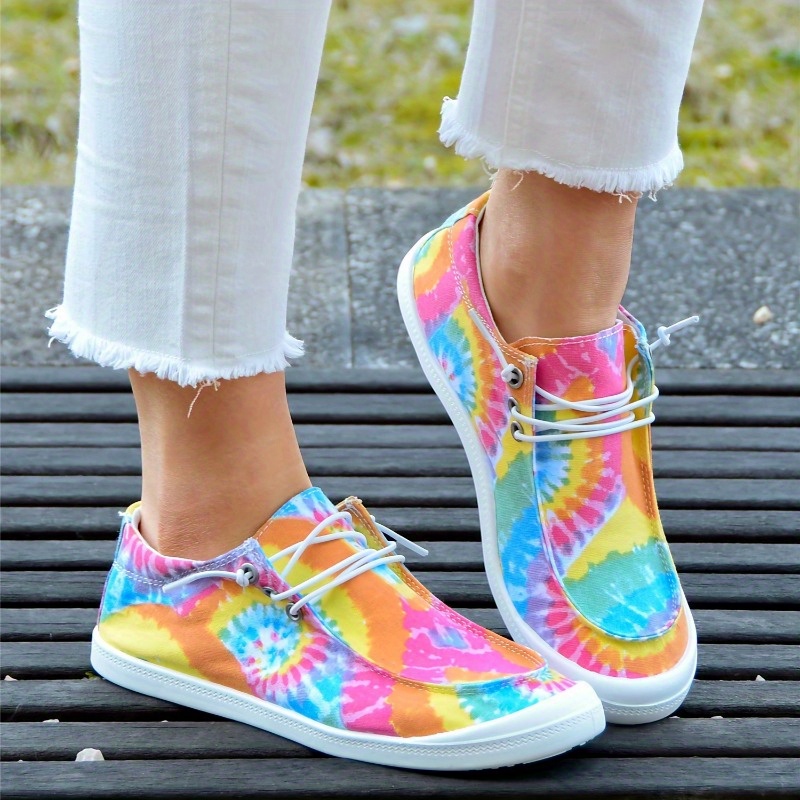 Trendy Tie Dye Canvas Sneakers For Women Comfortable Low Top Lace Up Shoes In Plus Sizes Shop On Temu And start Saving Temu details 3