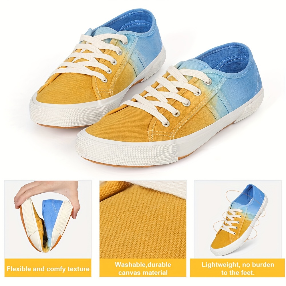 Mens Low Top Shoes Canvas Shoes Yellow Blue Gradient Color Slip On Shoes Canvas Breathable Platform Casual Sneakers Us 9 14 Men s Shoes Temu details 1