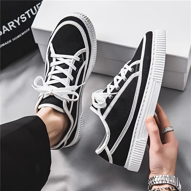 Trendy Low Top Lace Up Sneakers For Men Lightweight Anti Slip Canvas Shoes For Indoor Outdoor Walking All Seasons Men s Shoes Temu details 1